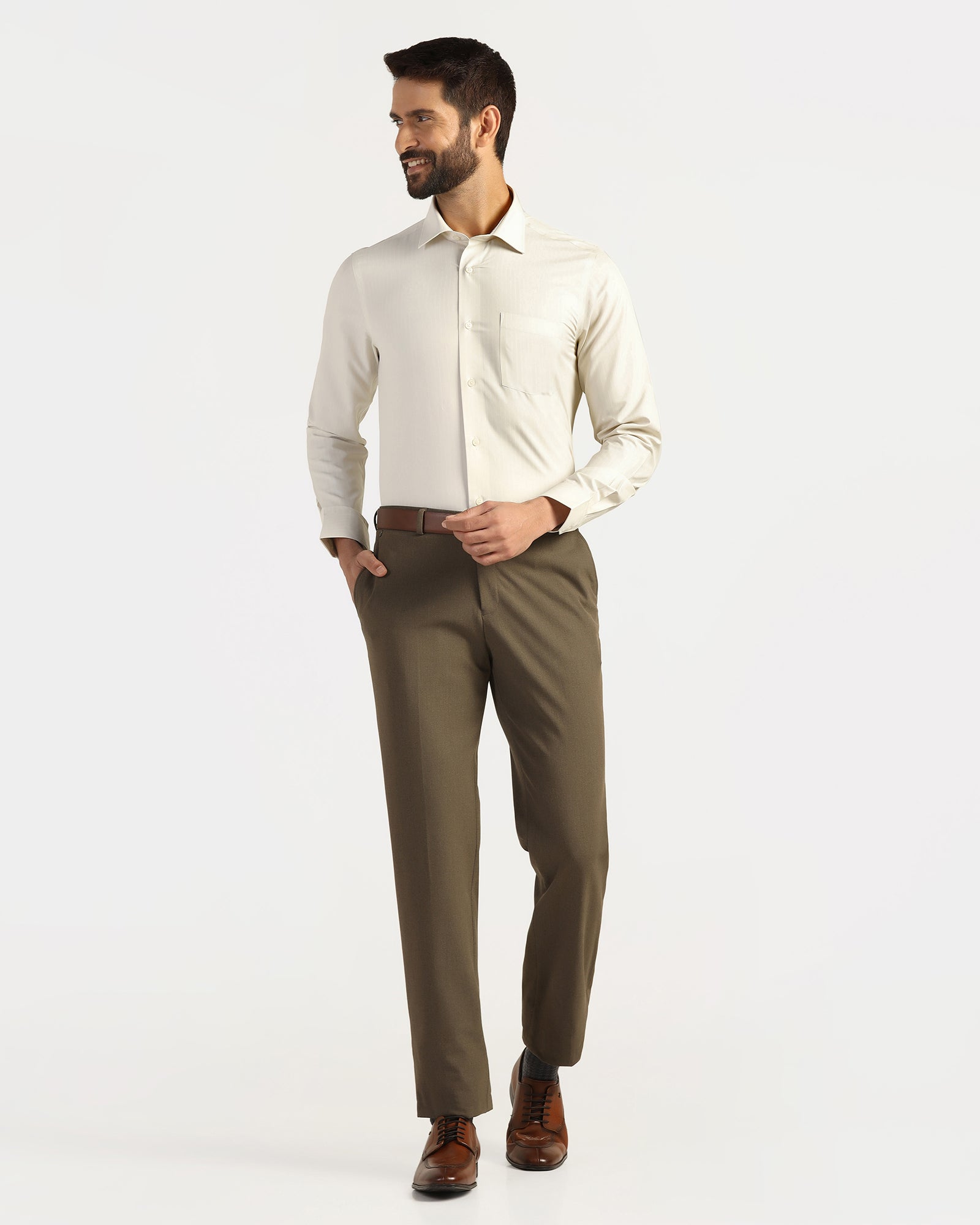 Non Iron Formal Beige Stripe Shirt - Wagon