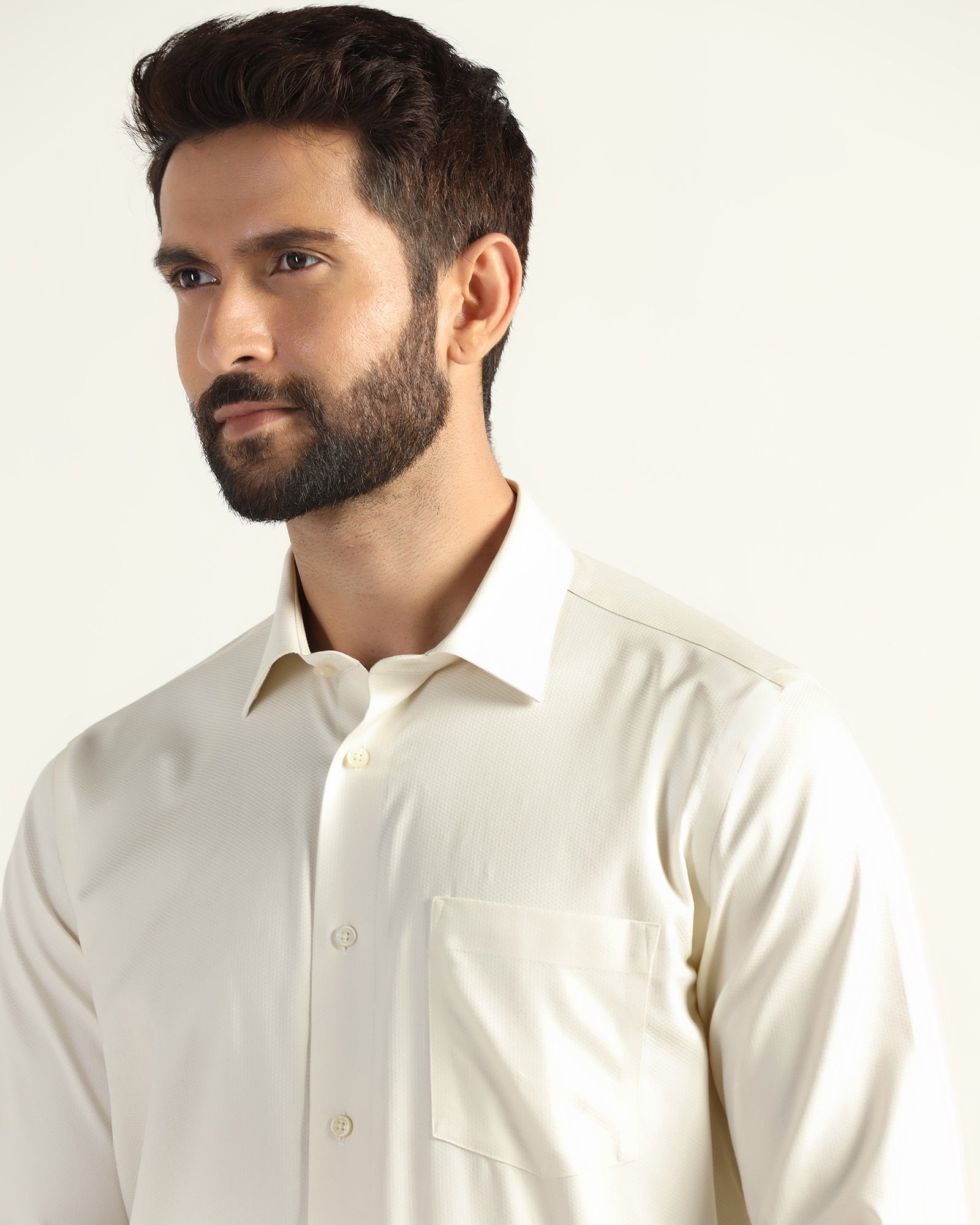 Non Iron Formal Cream Textured Shirt - E31