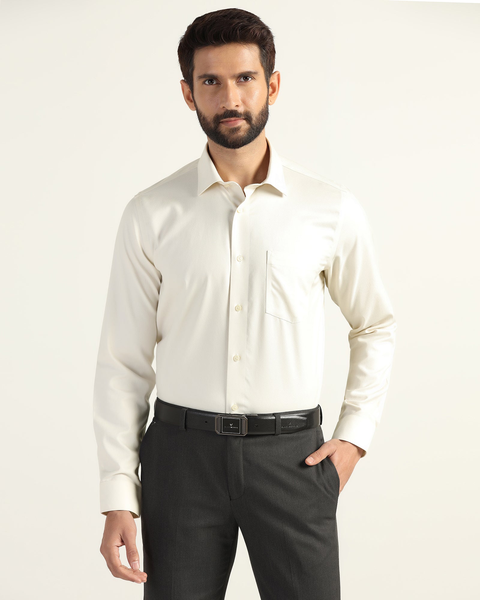 Non Iron Formal Cream Textured Shirt - E31