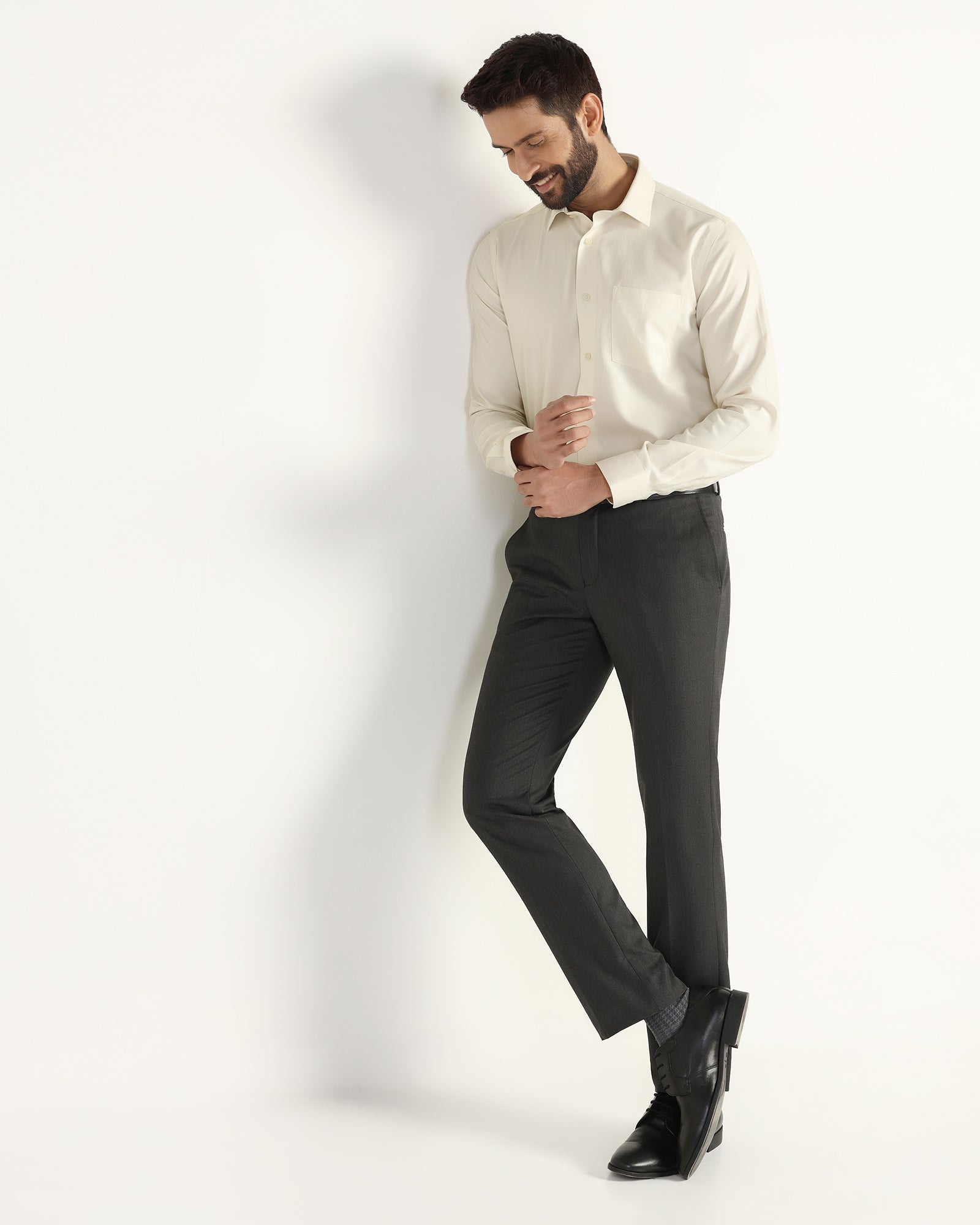 Non Iron Formal Cream Textured Shirt - E31