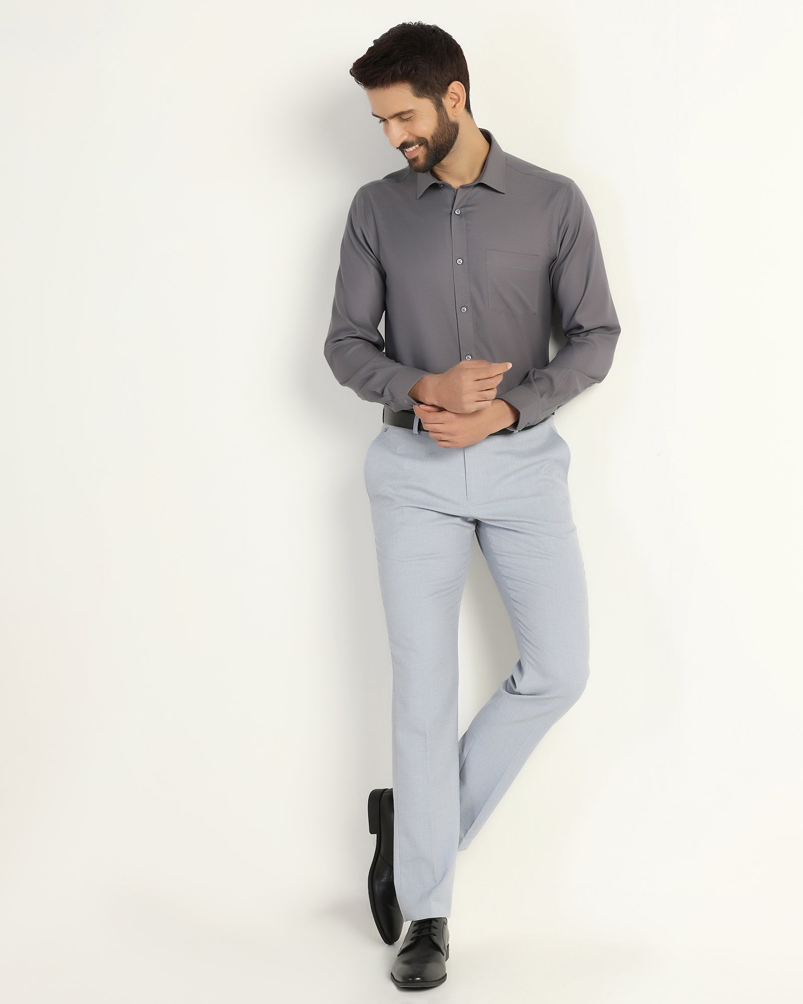 Non Iron Formal Grey Textured Shirt - Bridge