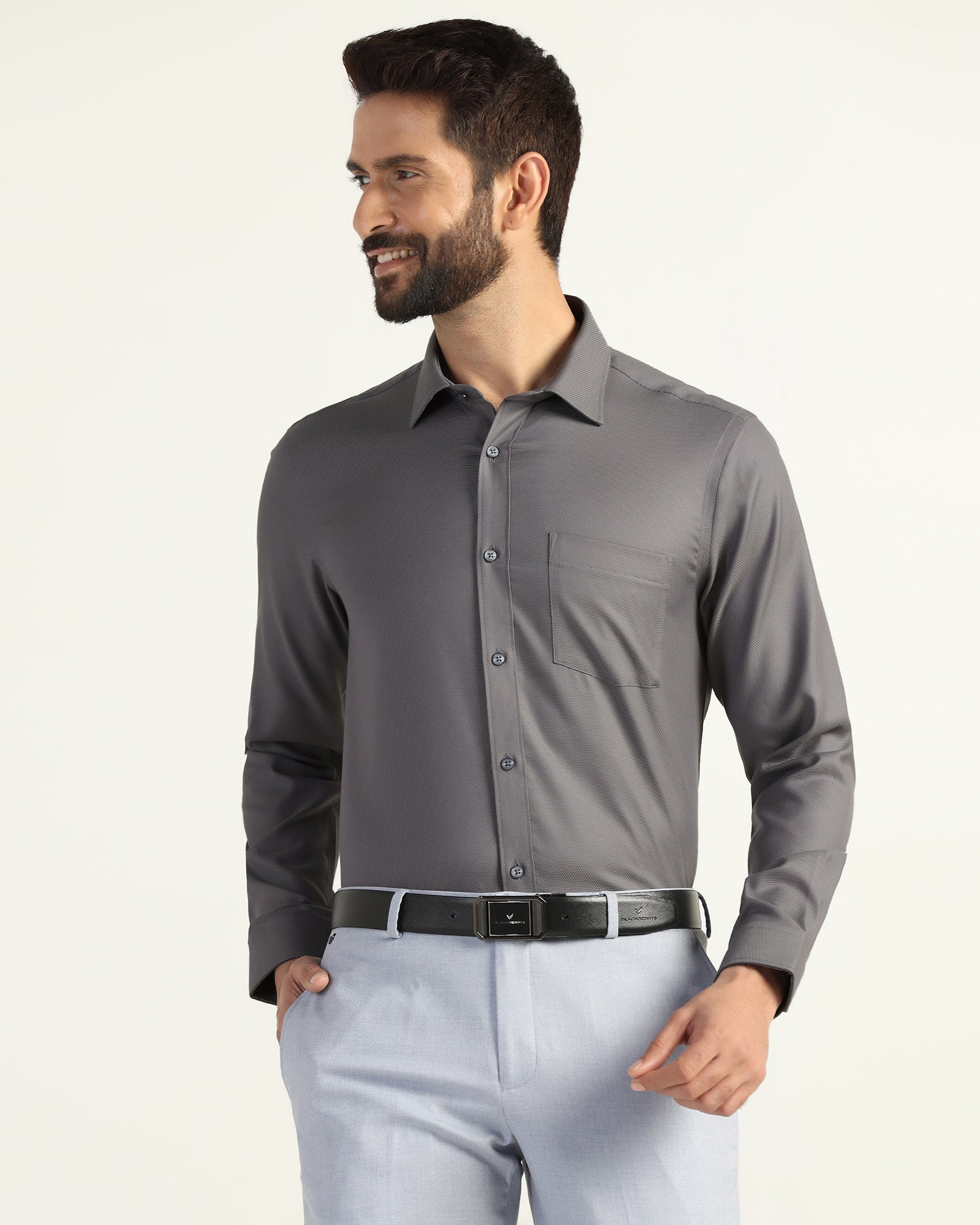 Non Iron Formal Grey Textured Shirt - Bridge