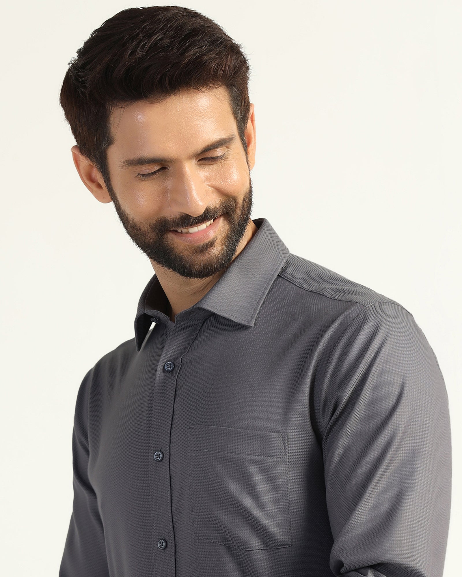 Non Iron Formal Grey Textured Shirt - Bridge