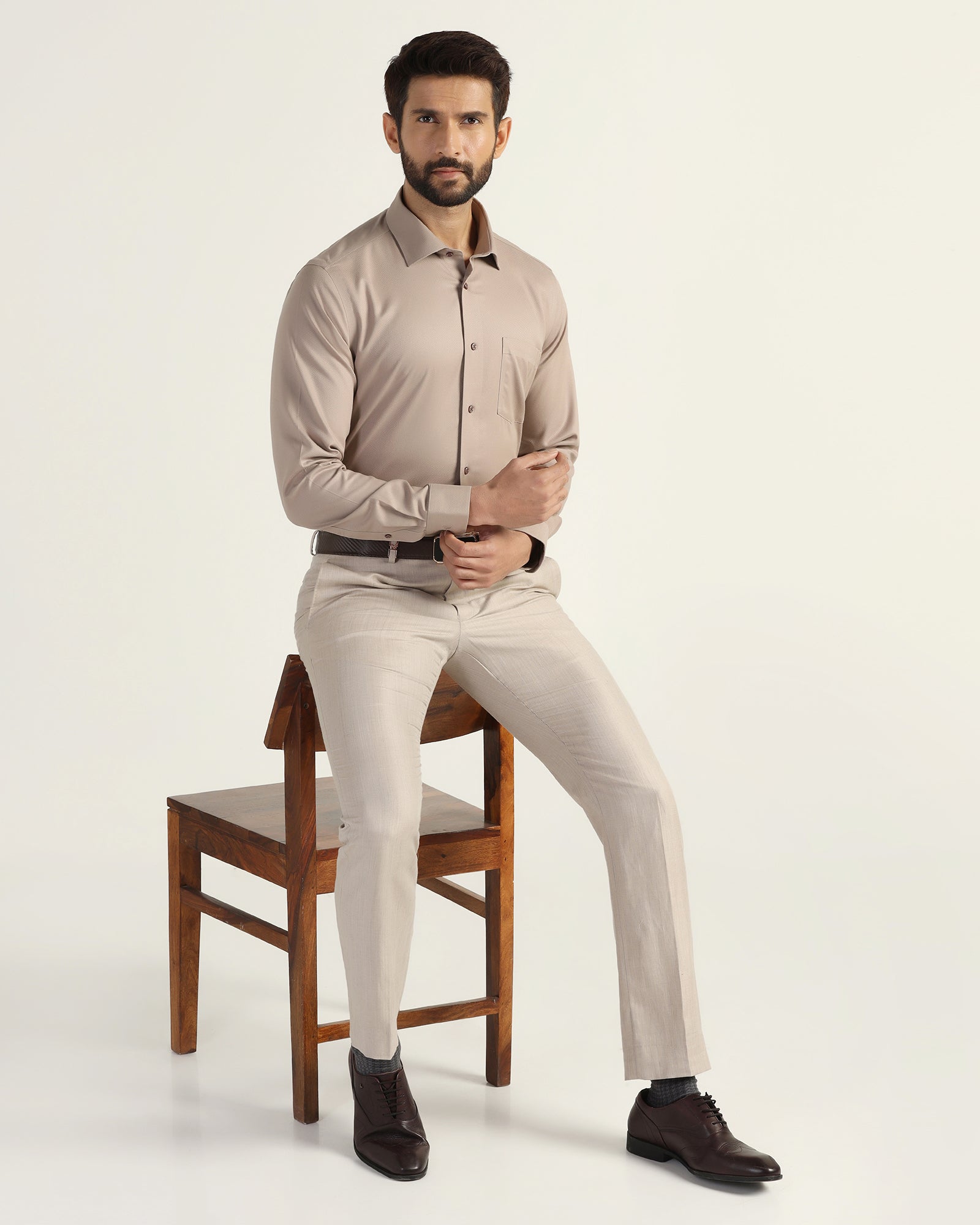 Non Iron Formal Tan Textured Shirt - E31