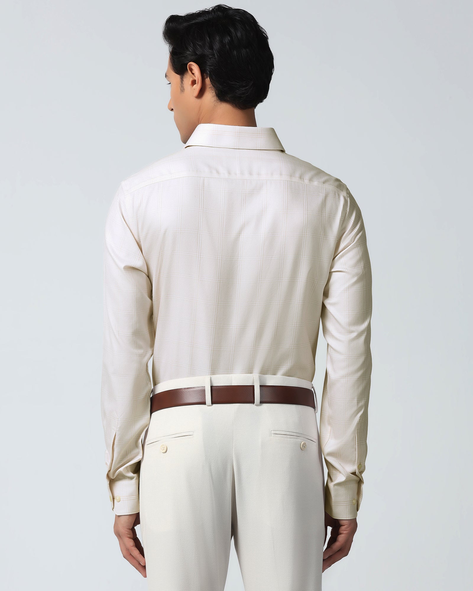 Non Iron Formal Beige Check Shirt - Wolf