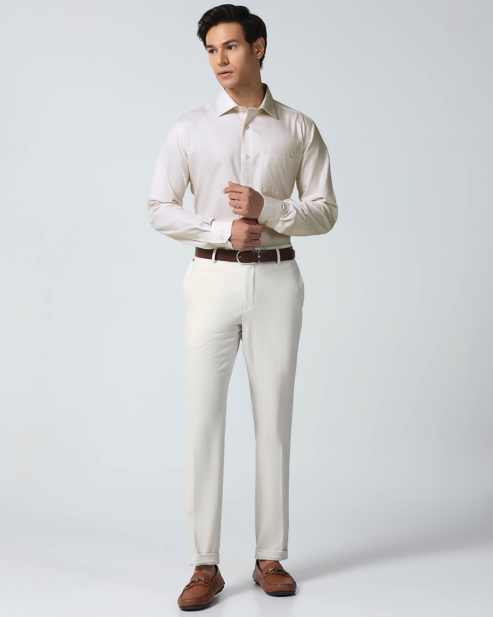 Non Iron Formal Beige Check Shirt - Wolf