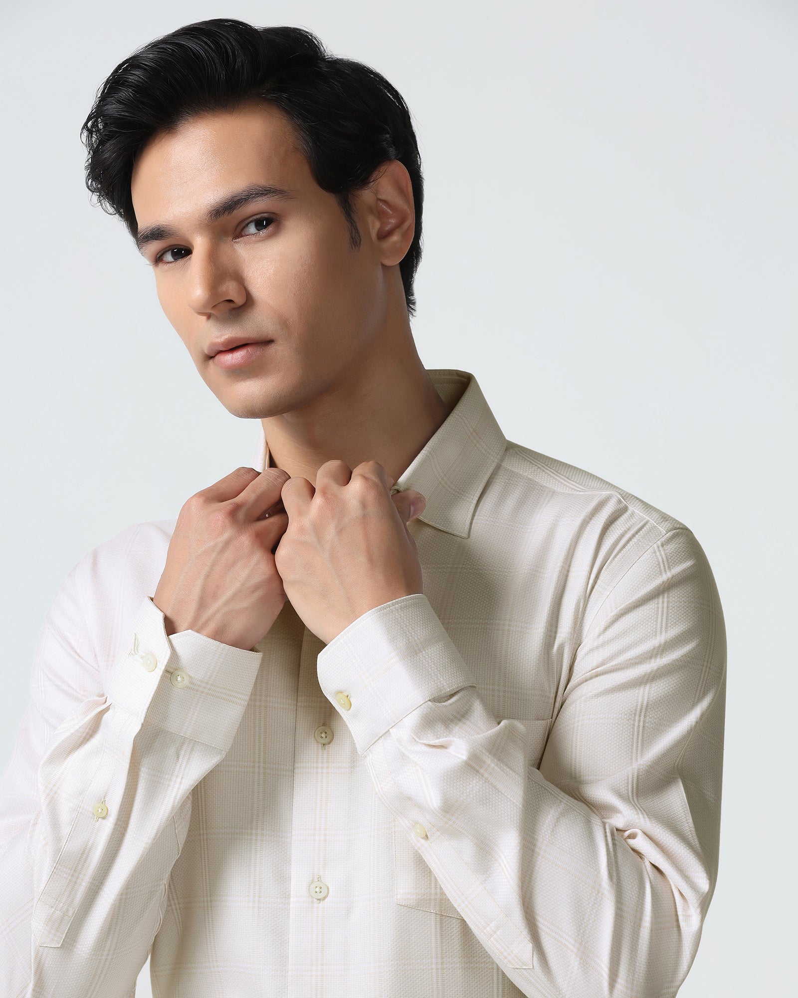 Non Iron Formal Beige Check Shirt - Wolf