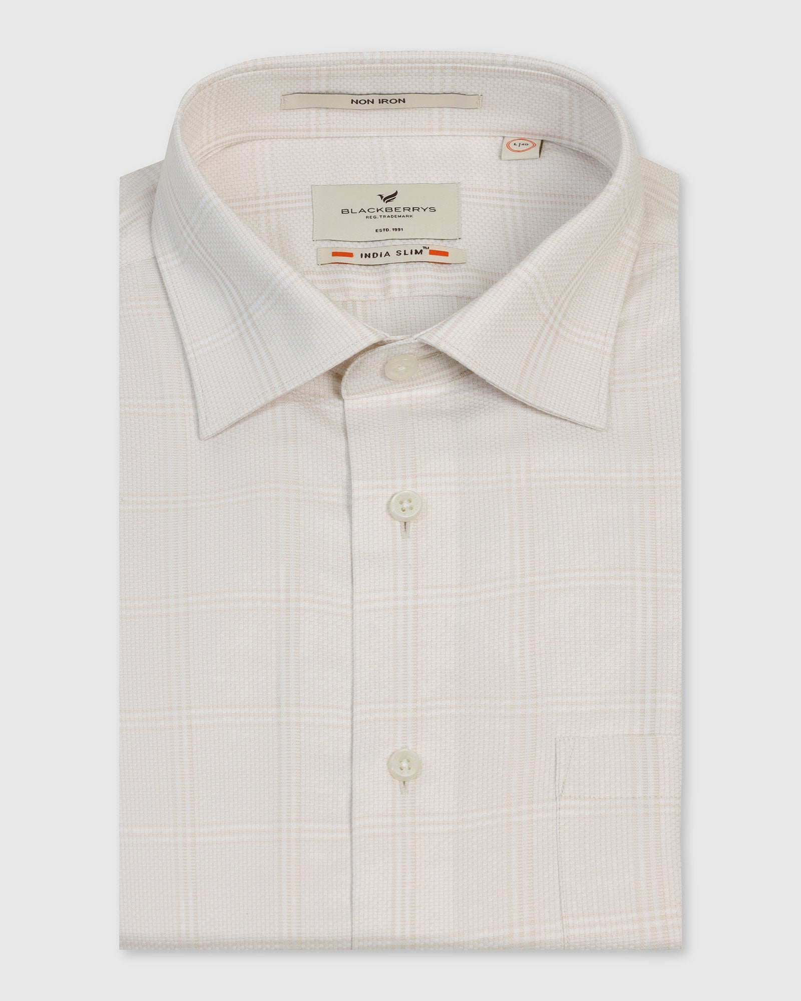 Non Iron Formal Beige Check Shirt - Wolf
