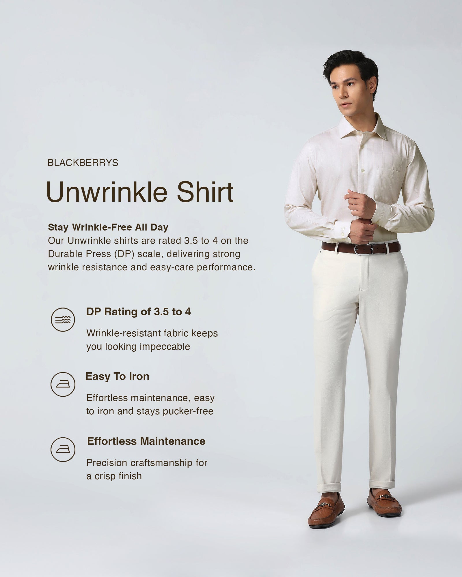 Non Iron Formal Beige Check Shirt - Wolf