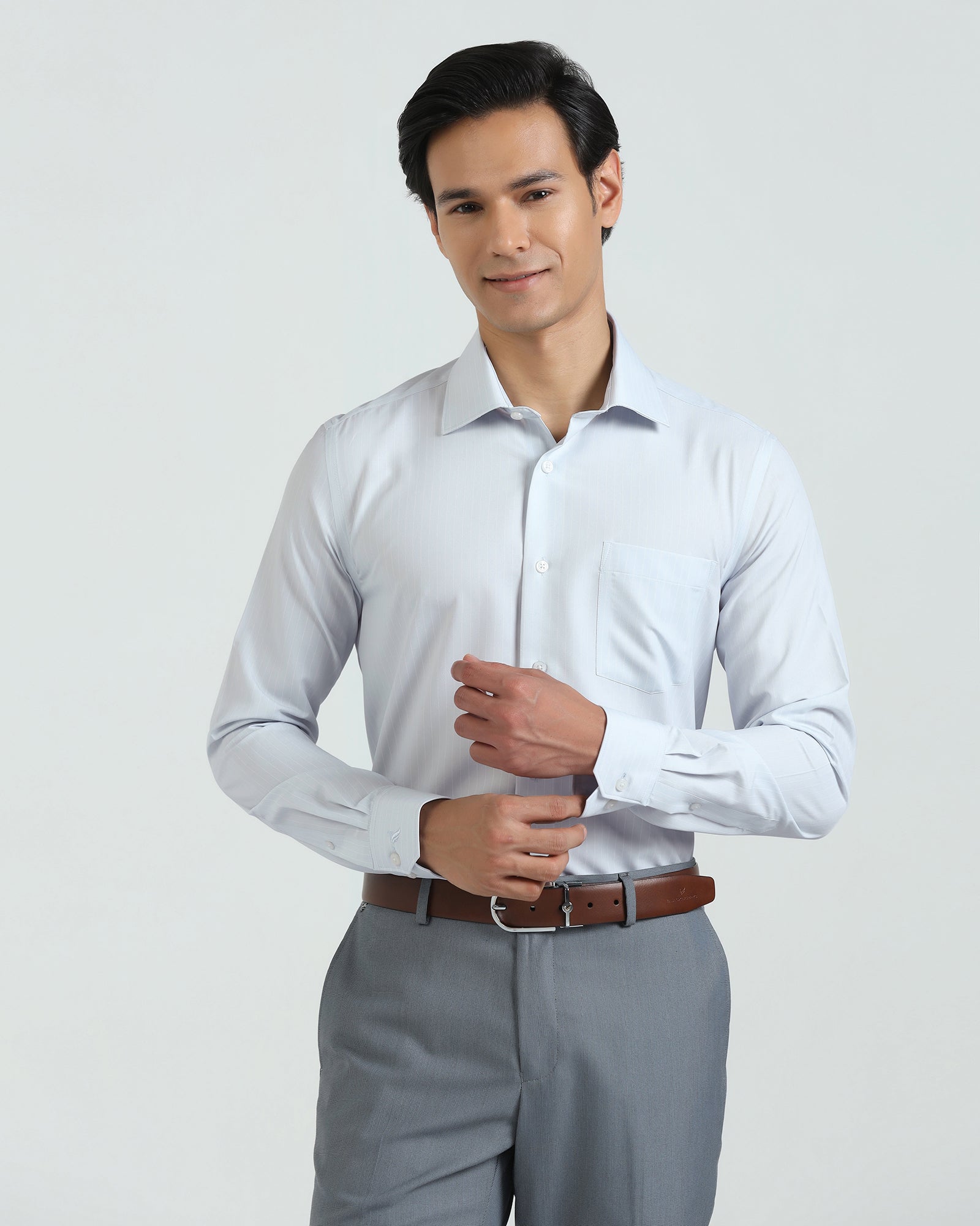 Non Iron Formal Blue Stripe Shirt - Wagon