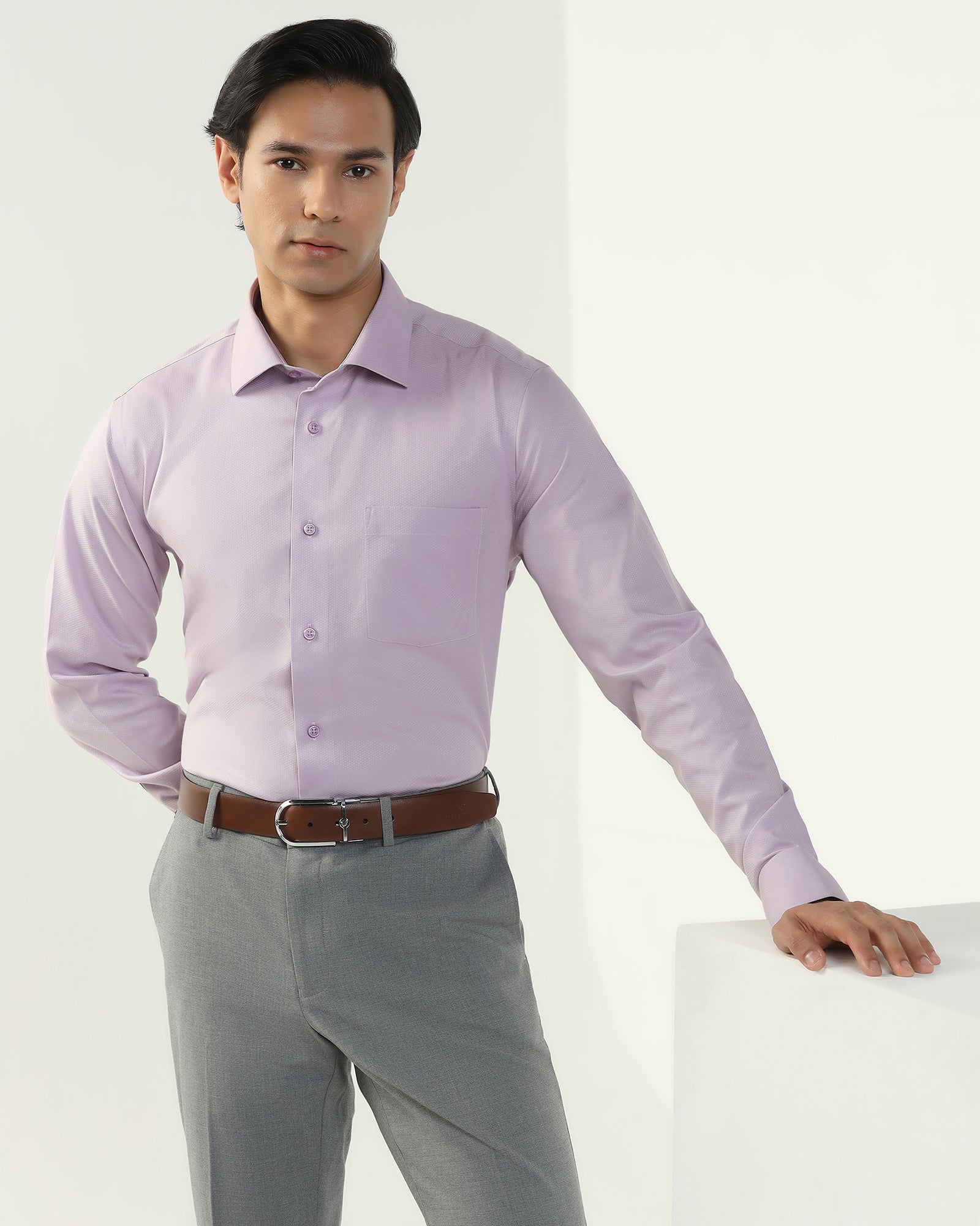 Non Iron Formal Lavender Textured Shirt - E31