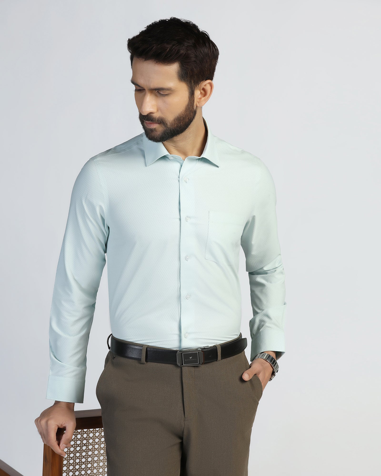 Non Iron Formal Mint Textured Shirt - Wren