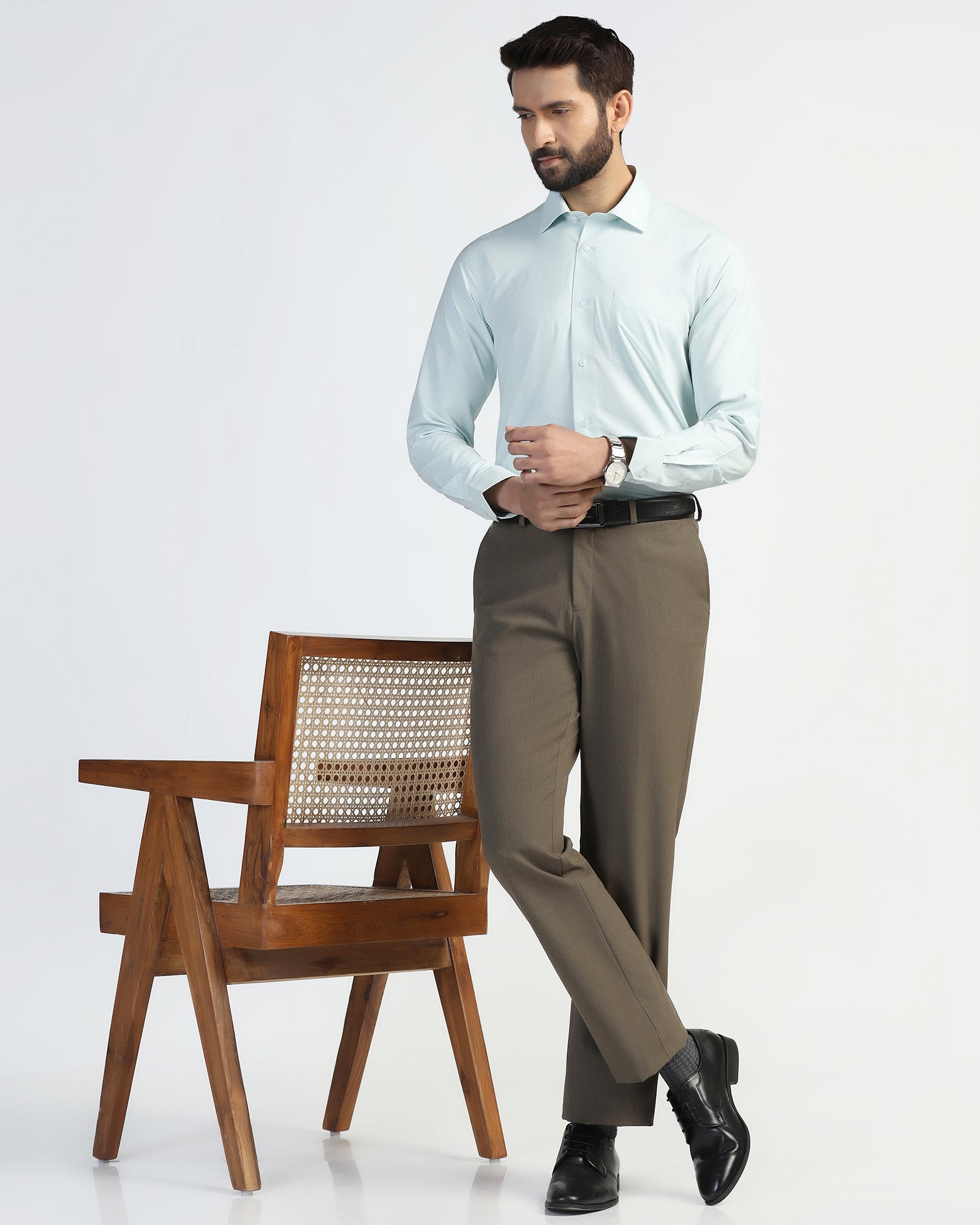 Non Iron Formal Mint Textured Shirt - Wren