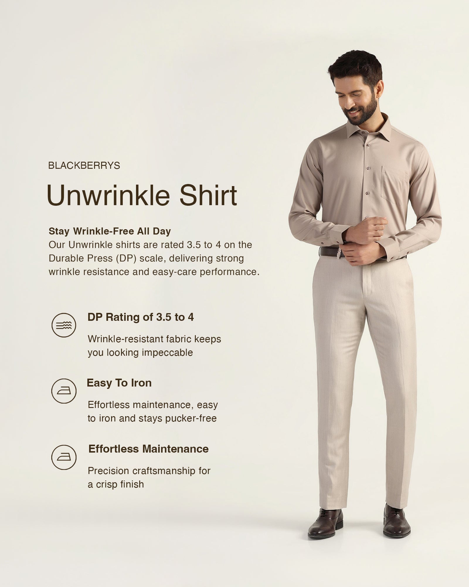Non Iron Formal Tan Textured Shirt - E31