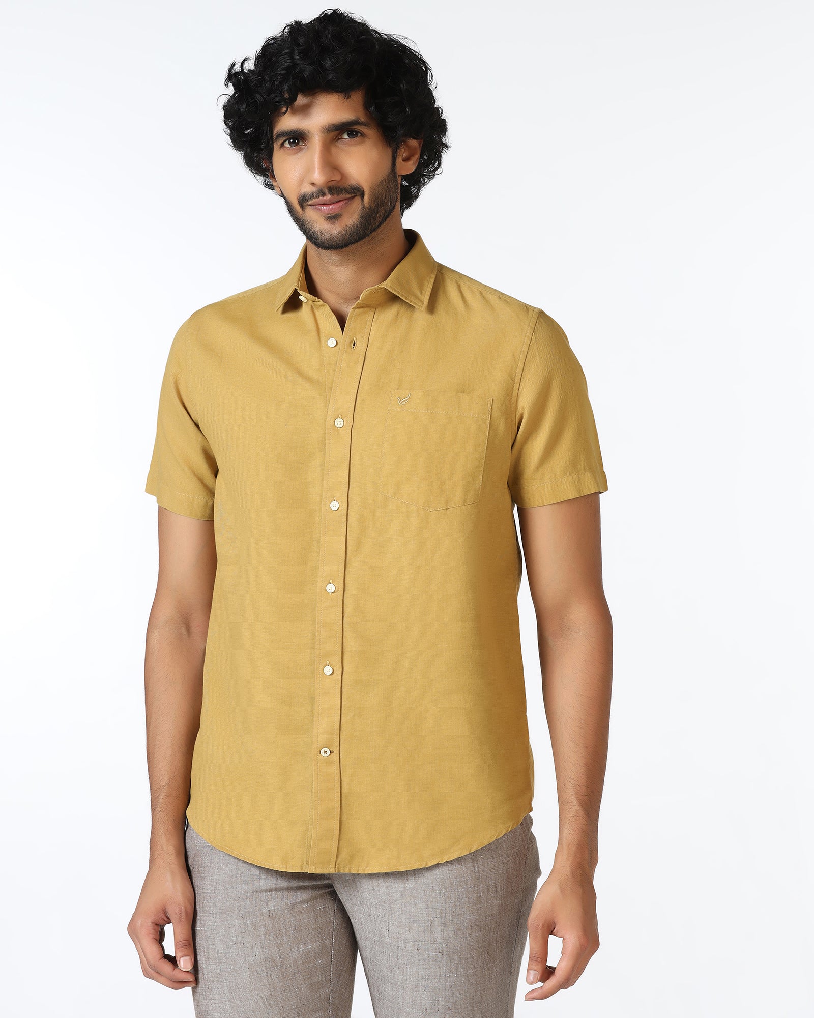 Ochre Half Sleeve Solid Shirt - Axar
