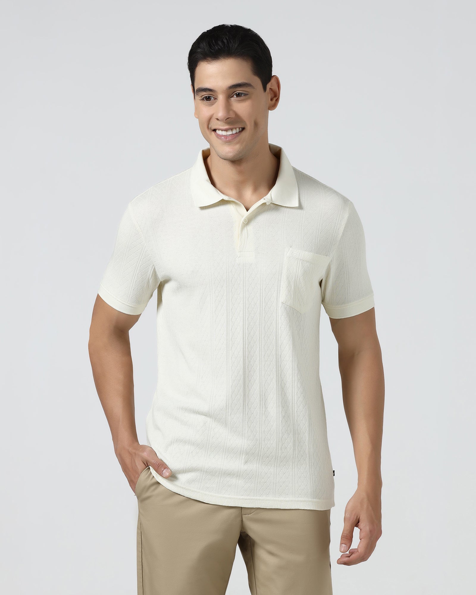 Off White Textured Polo - Yeom