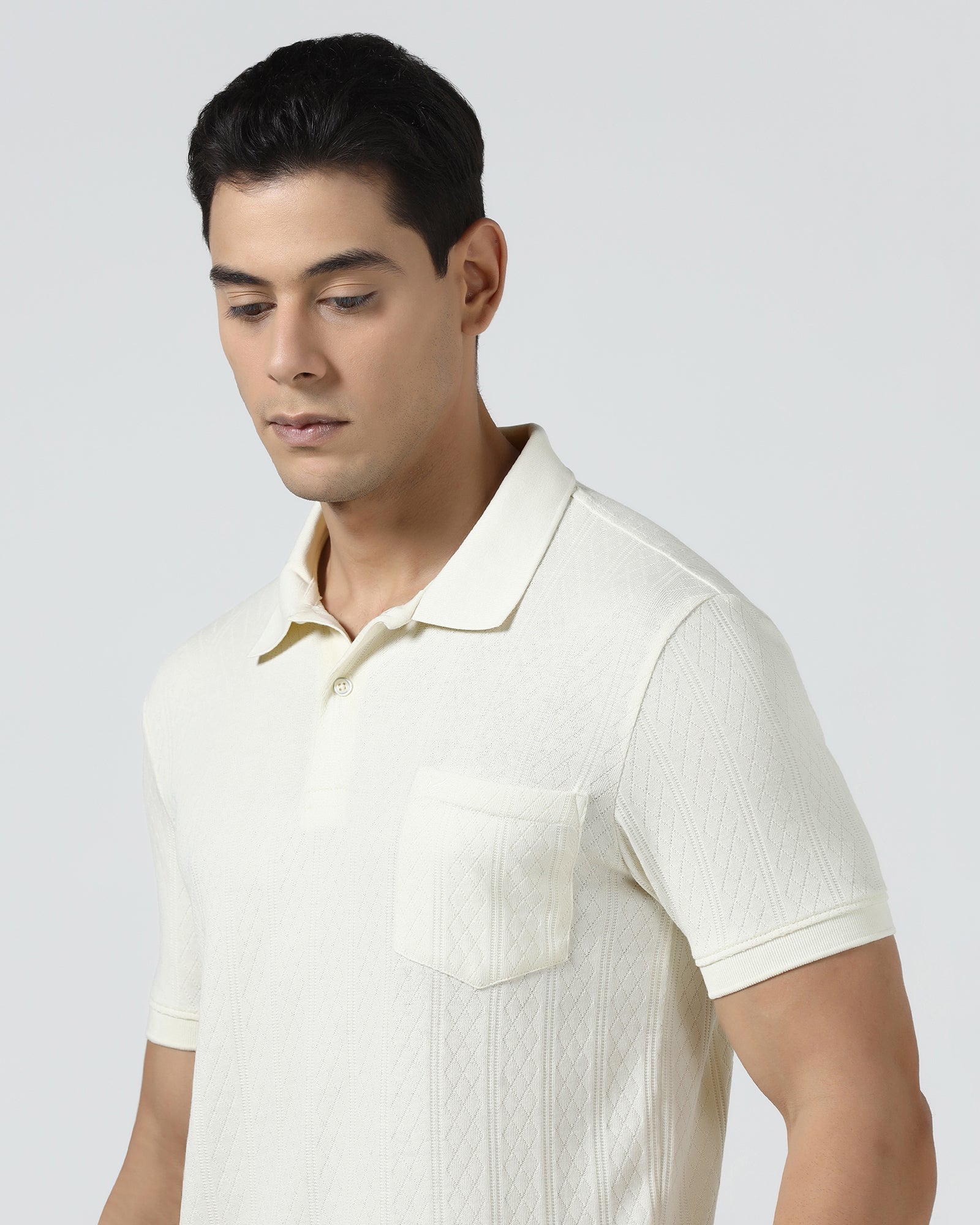 Off White Textured Polo - Yeom