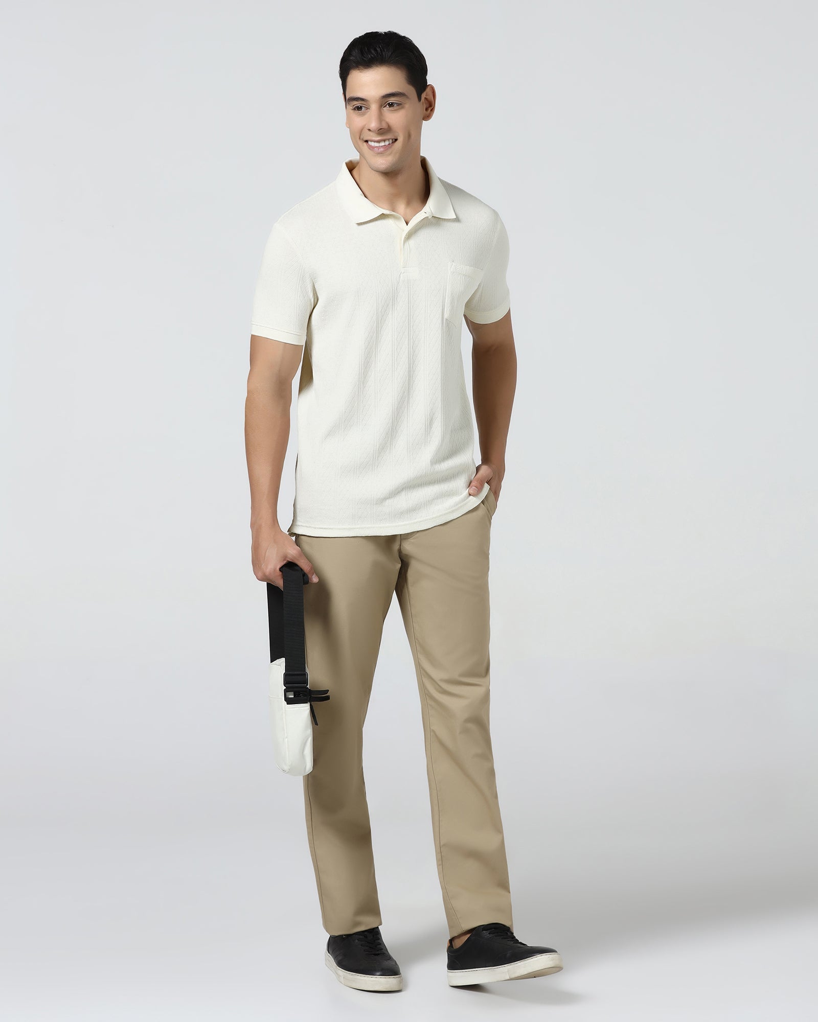 Off White Textured Polo - Yeom