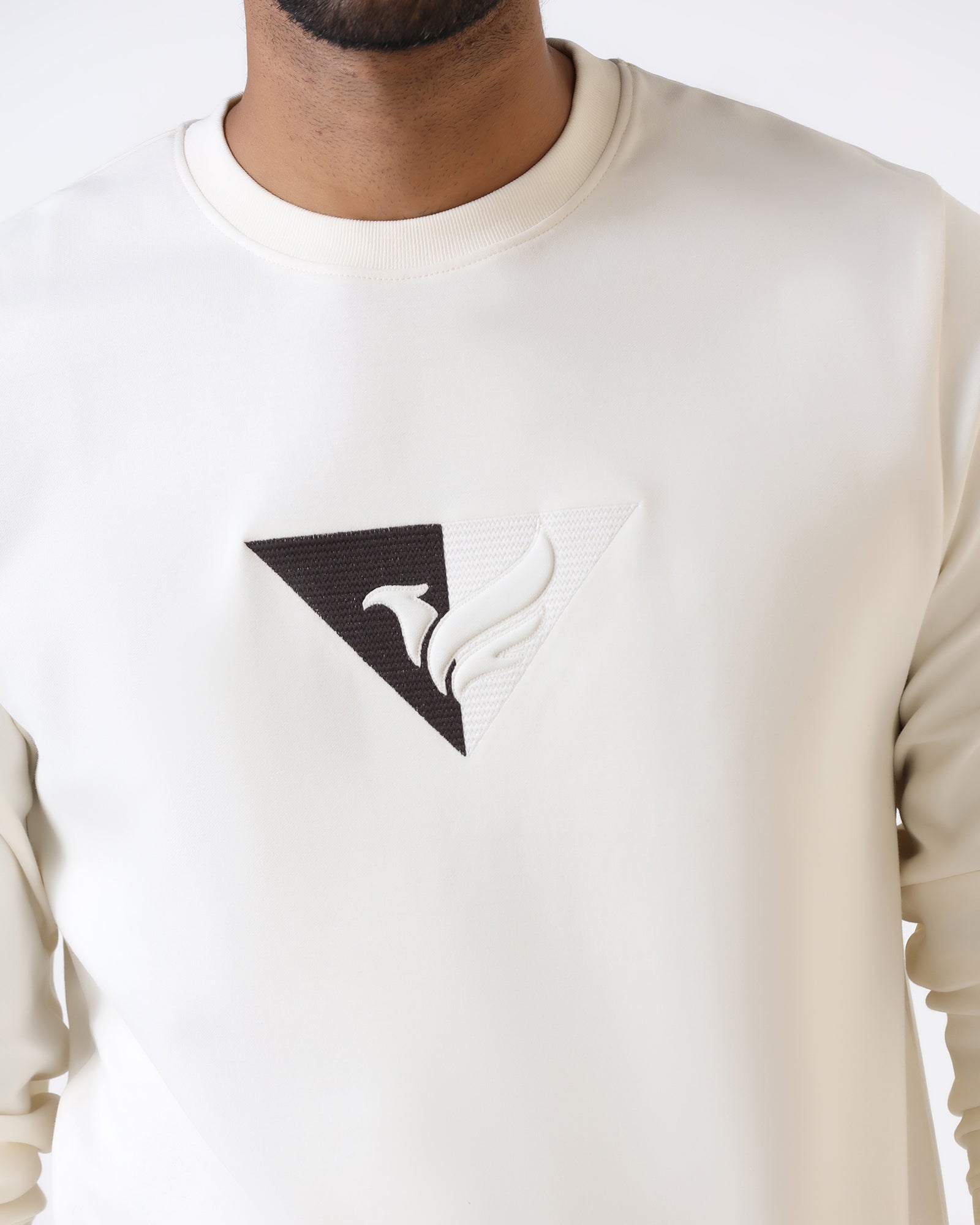 Off White Crew Neck Solid Sweatshirt - Bling
