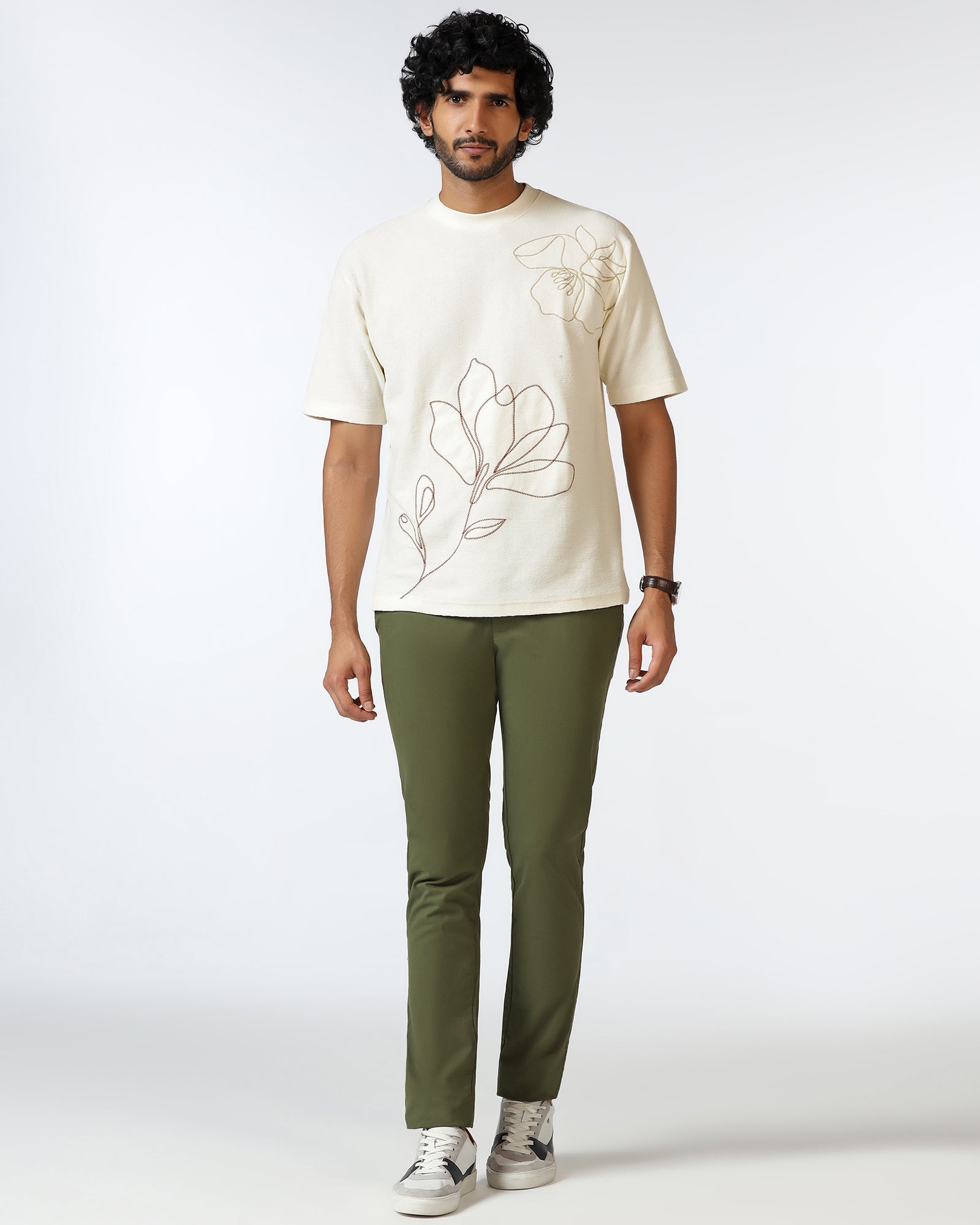 Off White Relaxed Fit Printed T-Shirt - Abio