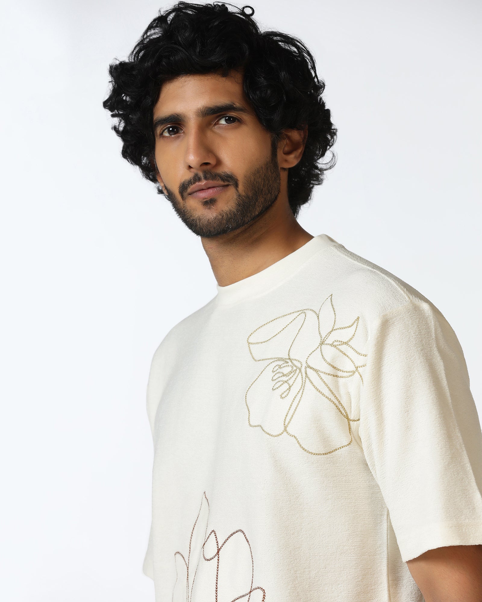 Off White Relaxed Fit Printed T-Shirt - Abio