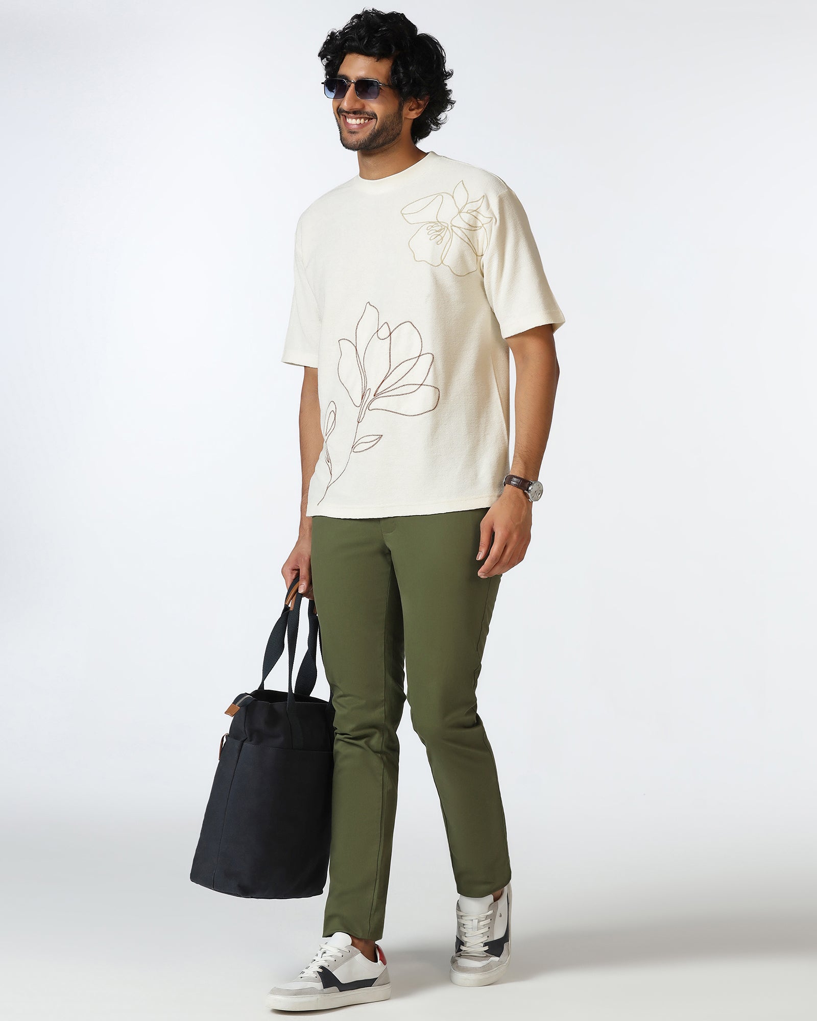 Off White Relaxed Fit Printed T-Shirt - Abio