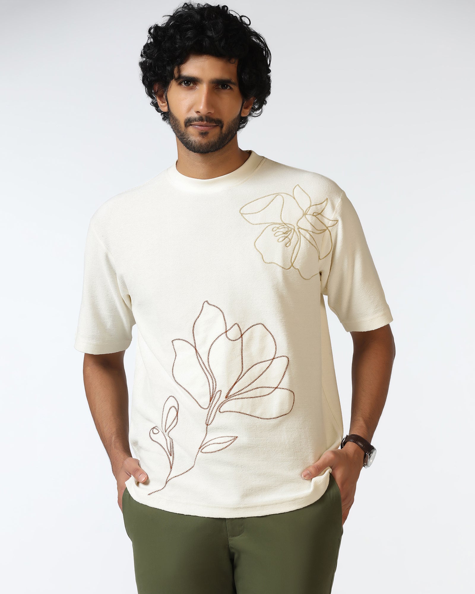 Off White Relaxed Fit Printed T-Shirt - Abio