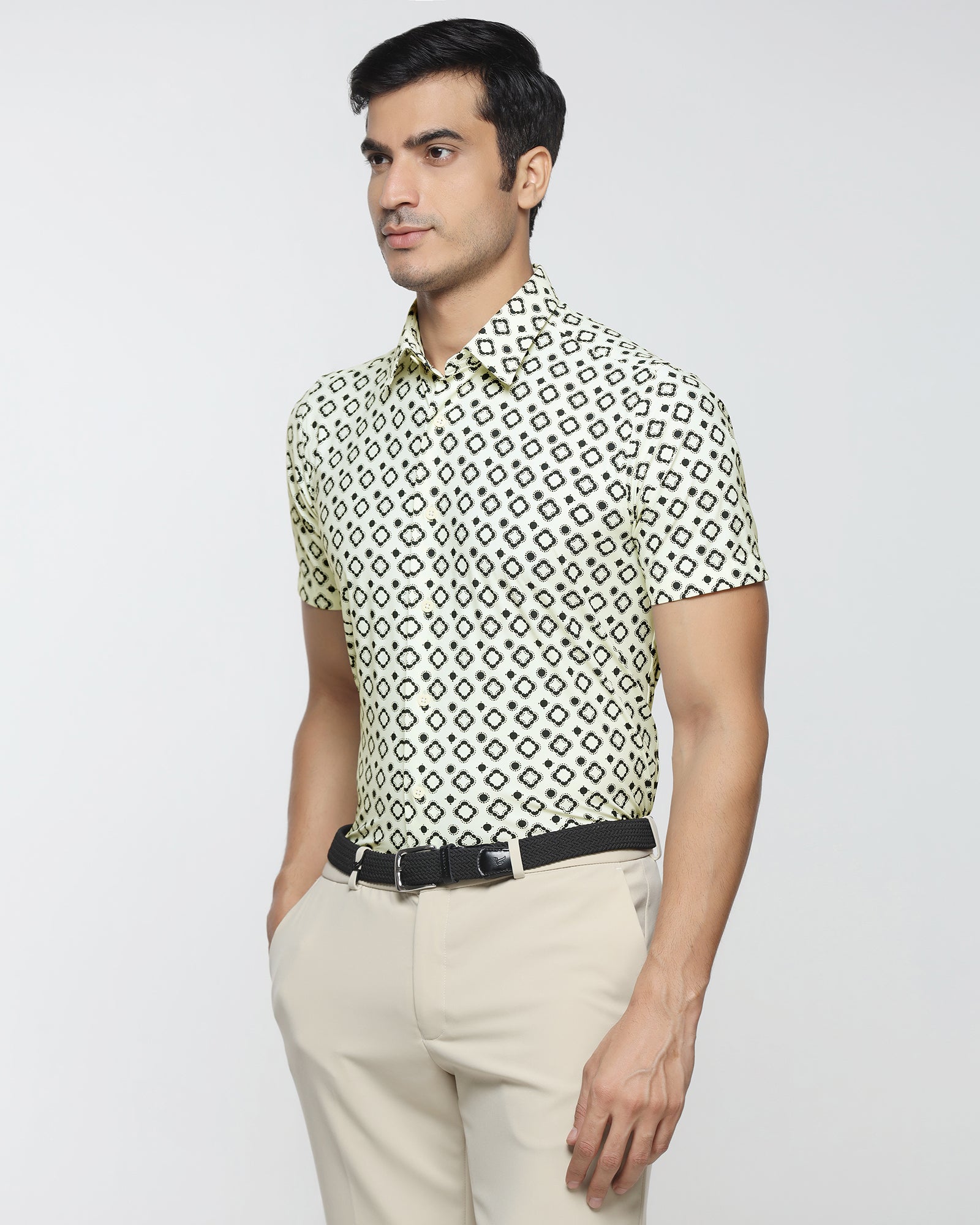 Off White Half Sleeve TechPro Printed Shirt - Ronnel