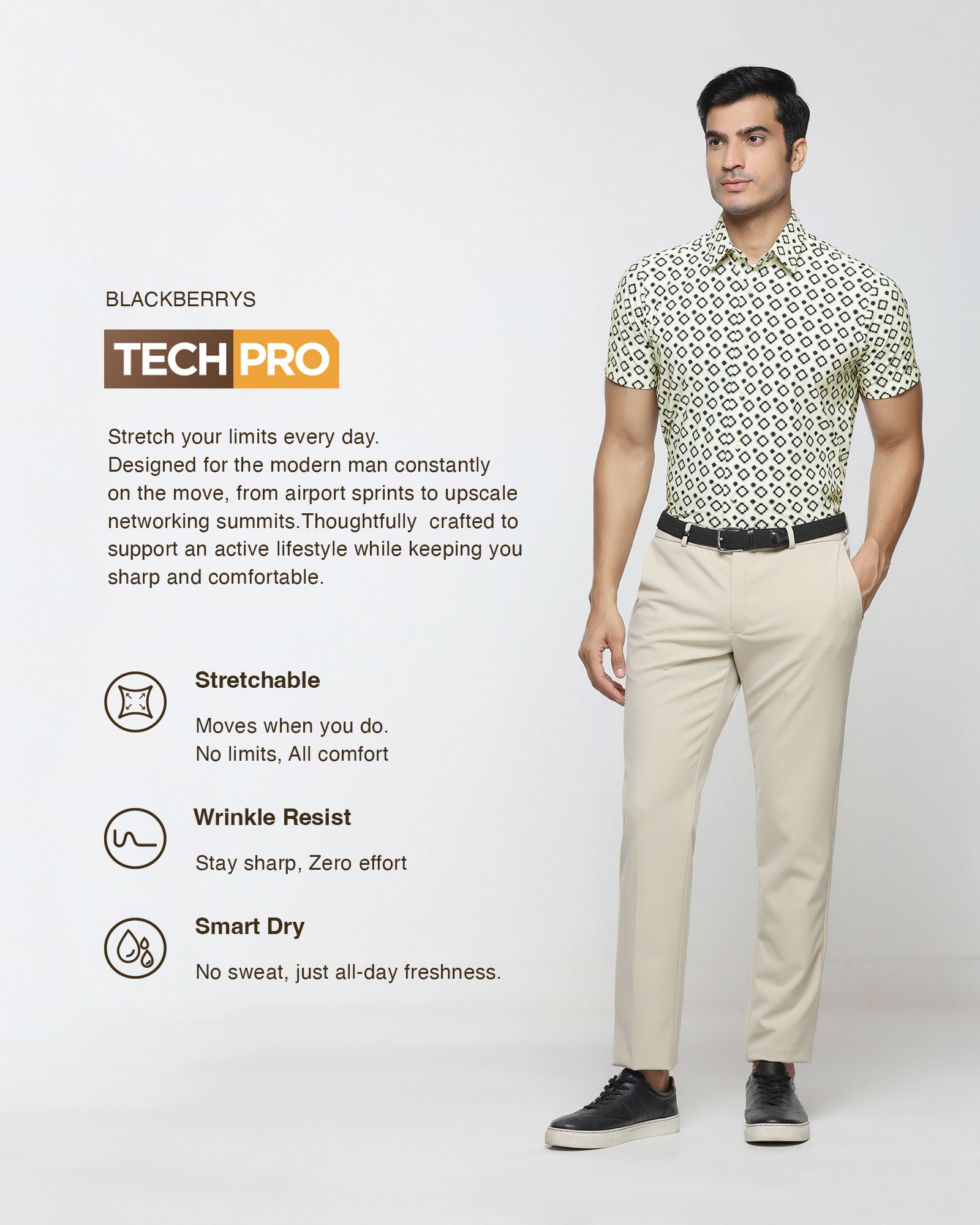 Off White Half Sleeve TechPro Printed Shirt - Ronnel