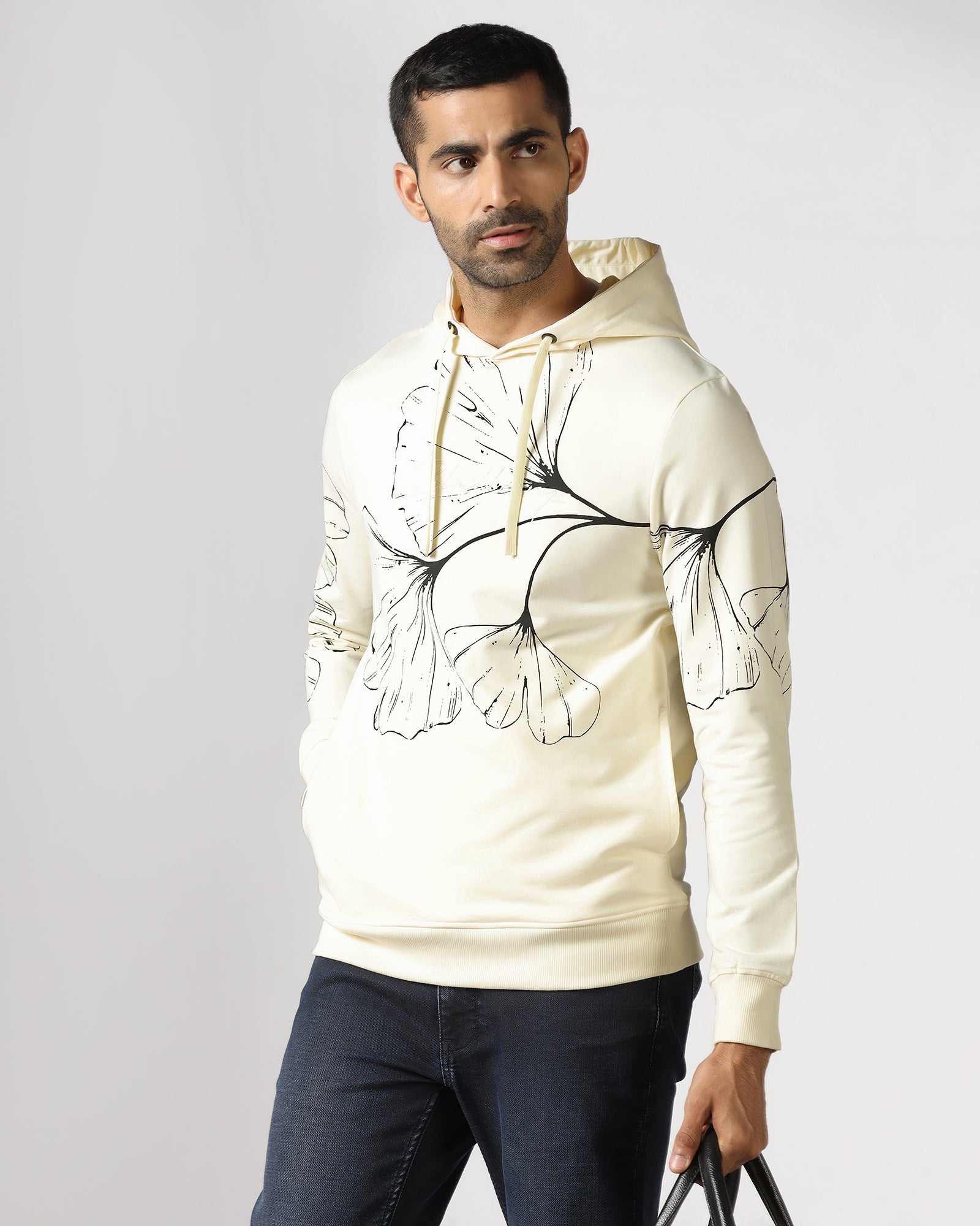 Off White Hoodie Solid Sweatshirt - Gecko