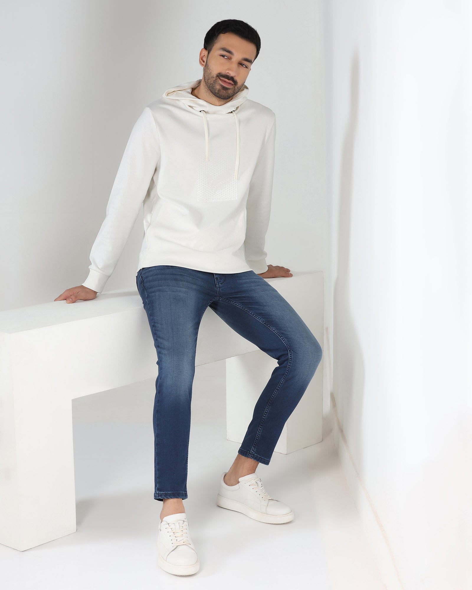 Off White Hoodie Solid Sweatshirt - Tempo