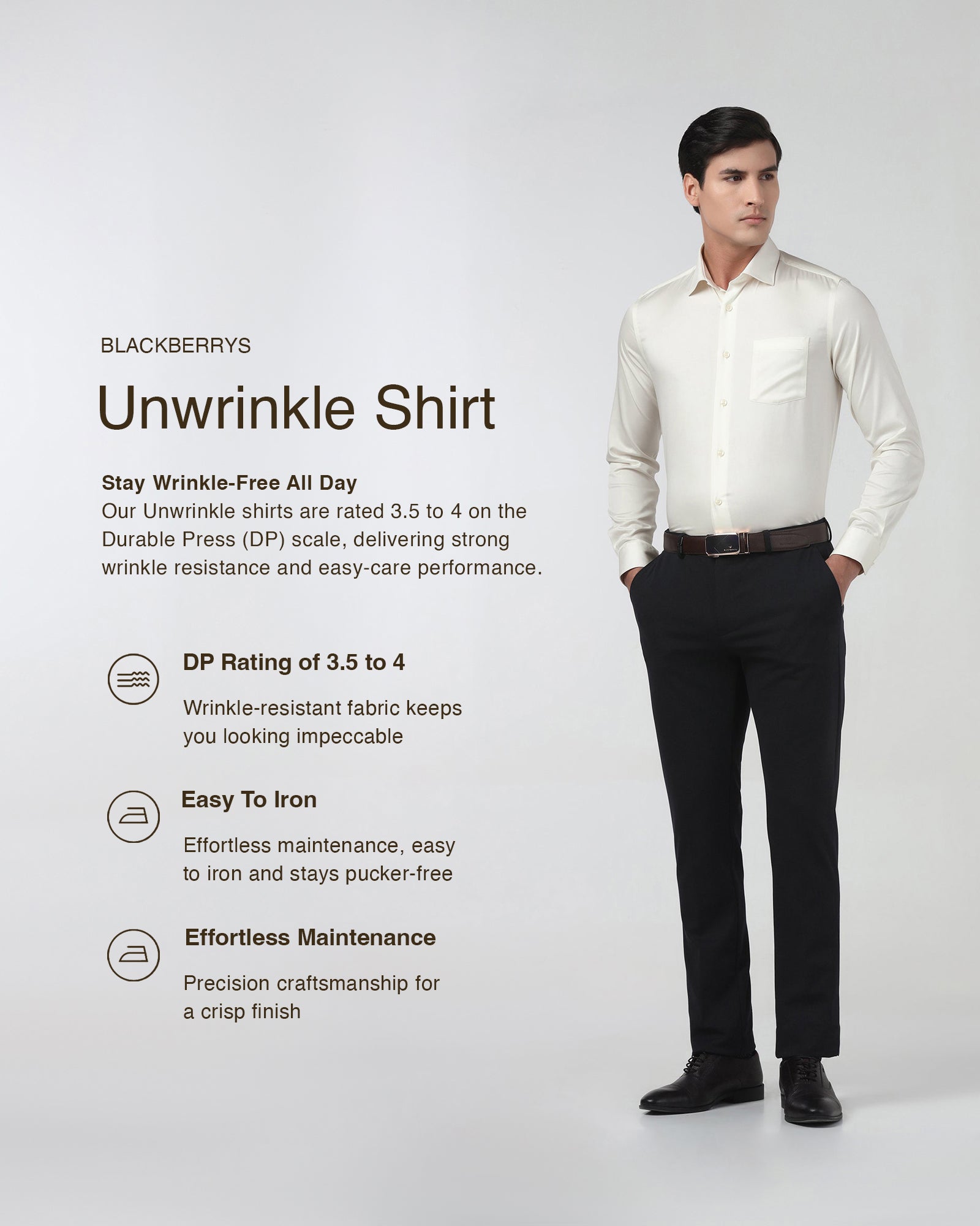 Off White Unwrinkle Solid Shirt - Sylvia