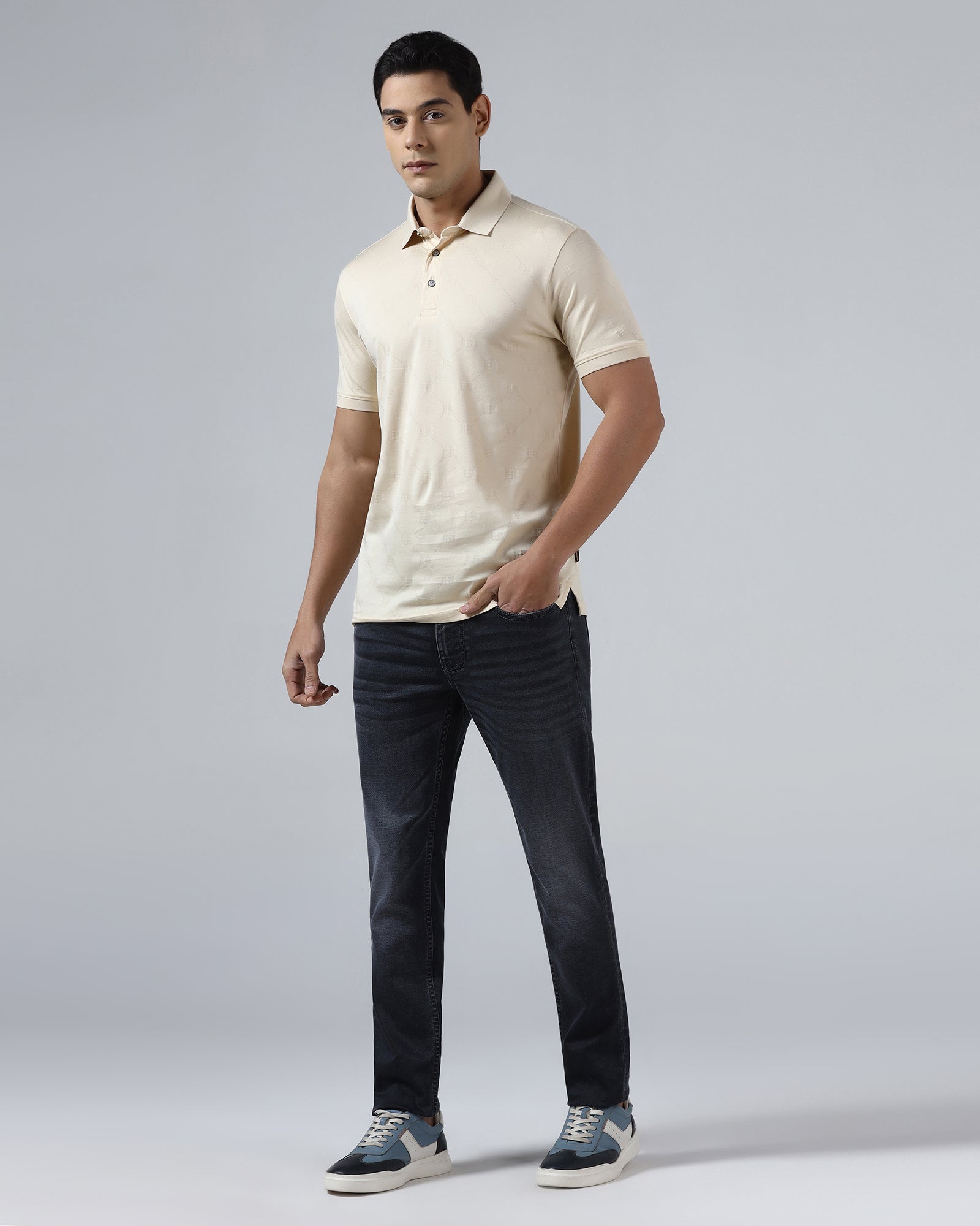 Off White Textured Polo - Full