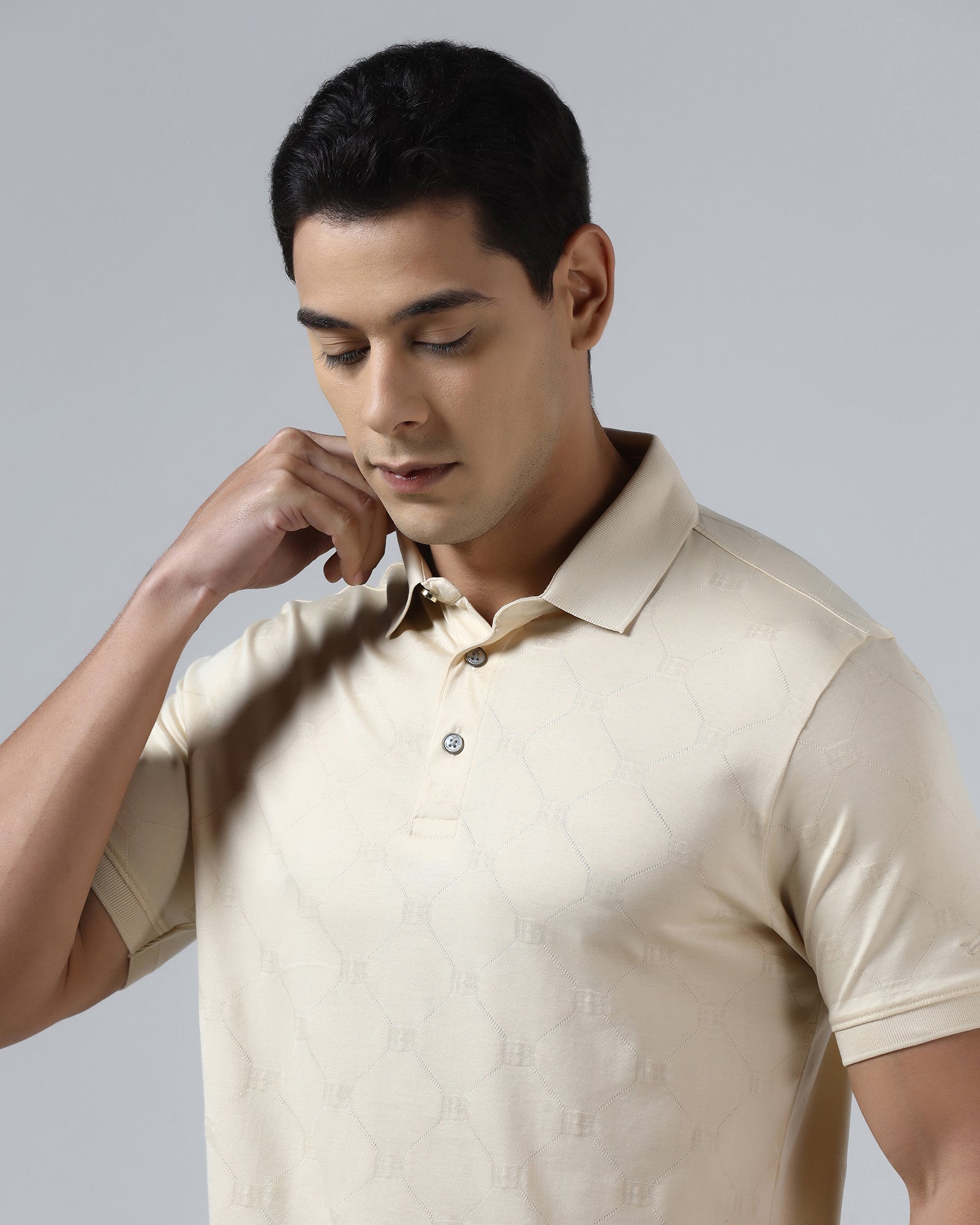 Off White Textured Polo - Full