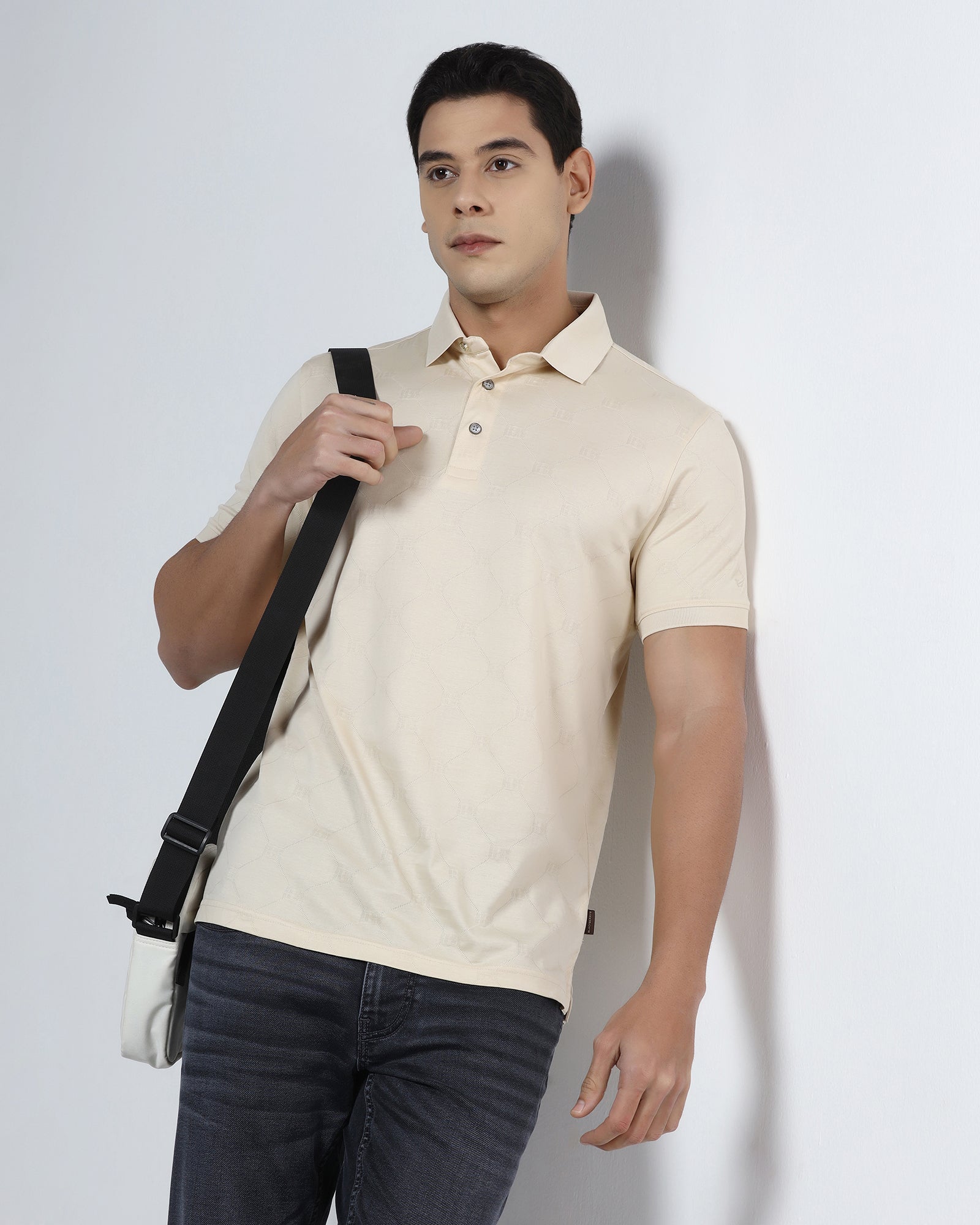 Off White Textured Polo - Full