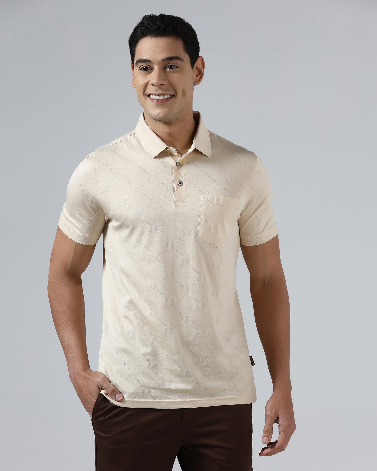 Off White Textured Polo - Full