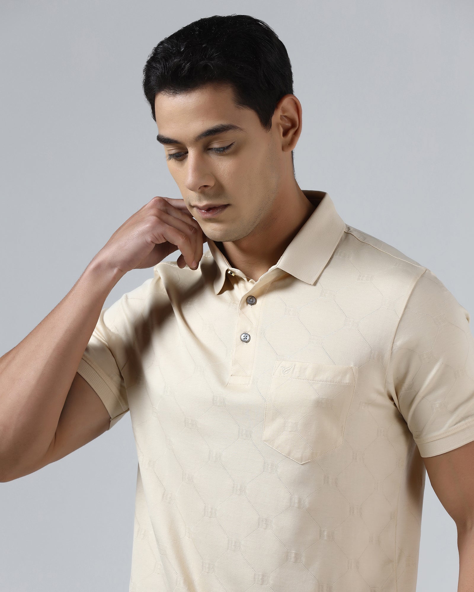 Off White Textured Polo - Full