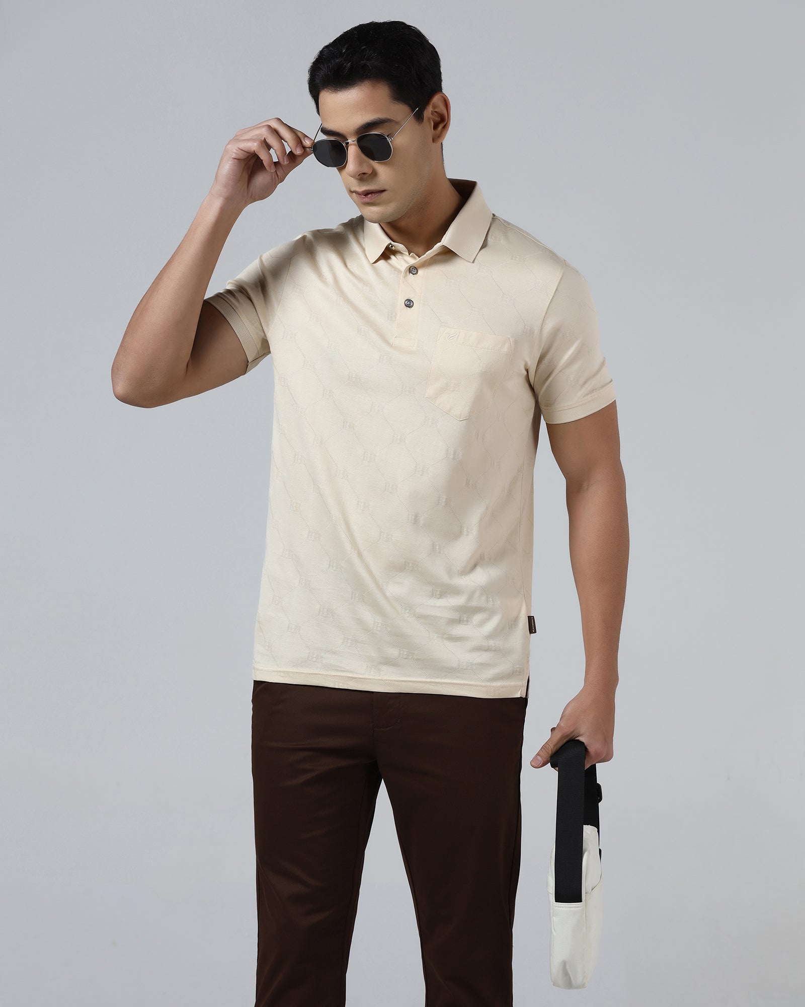 Off White Textured Polo - Full