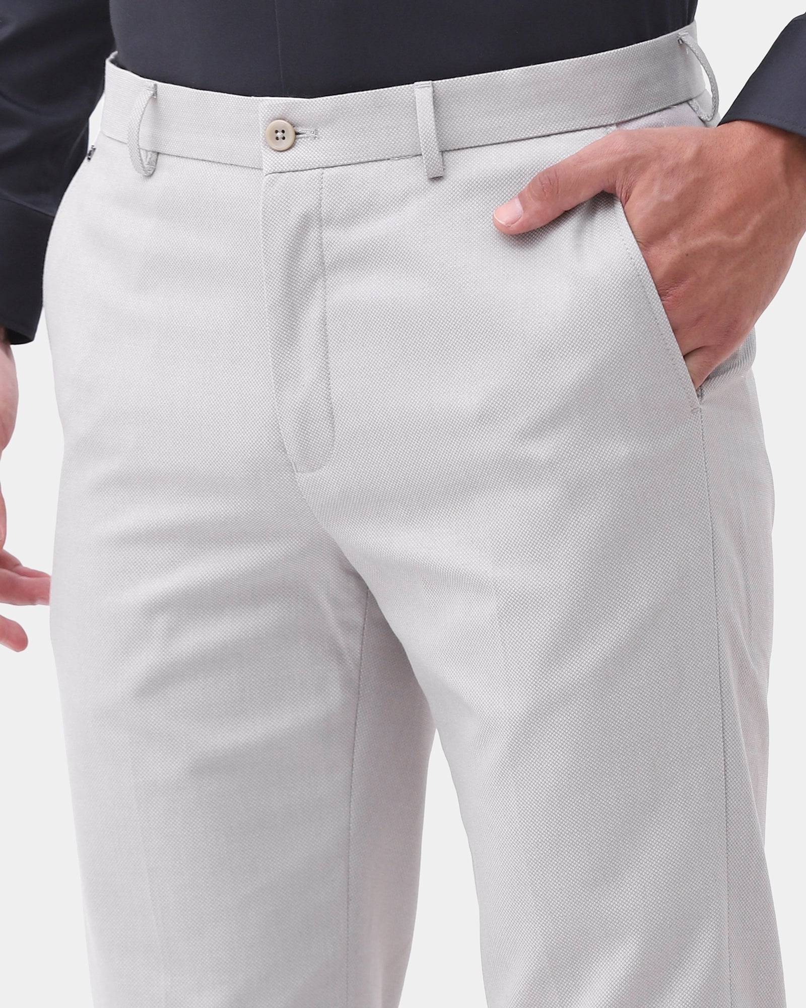 Off White Textured Trouser - Jisu