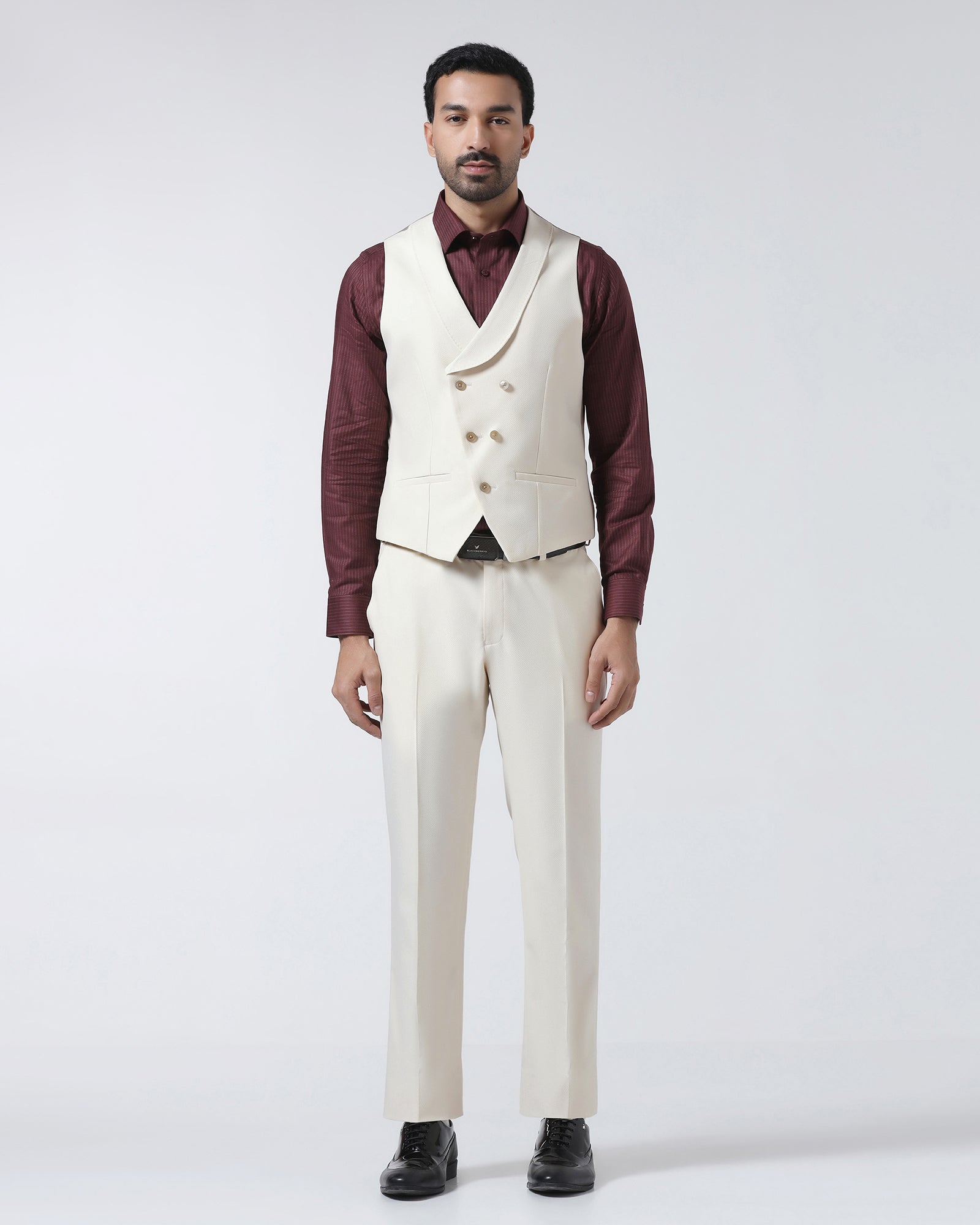 Off White Three Piece Textured Suit - Jiddle