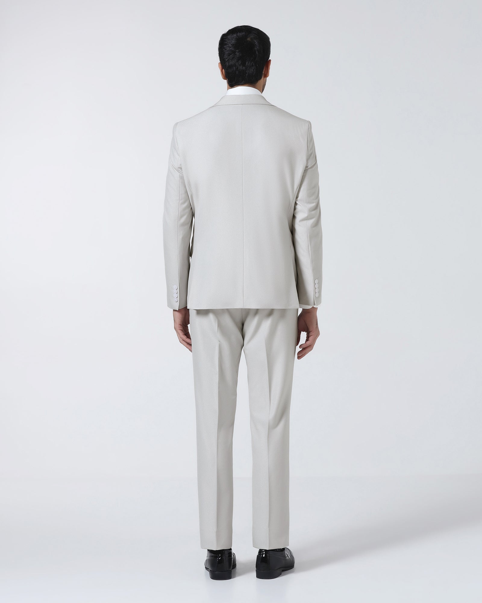 Off White Three Piece Textured Suit - Zeny