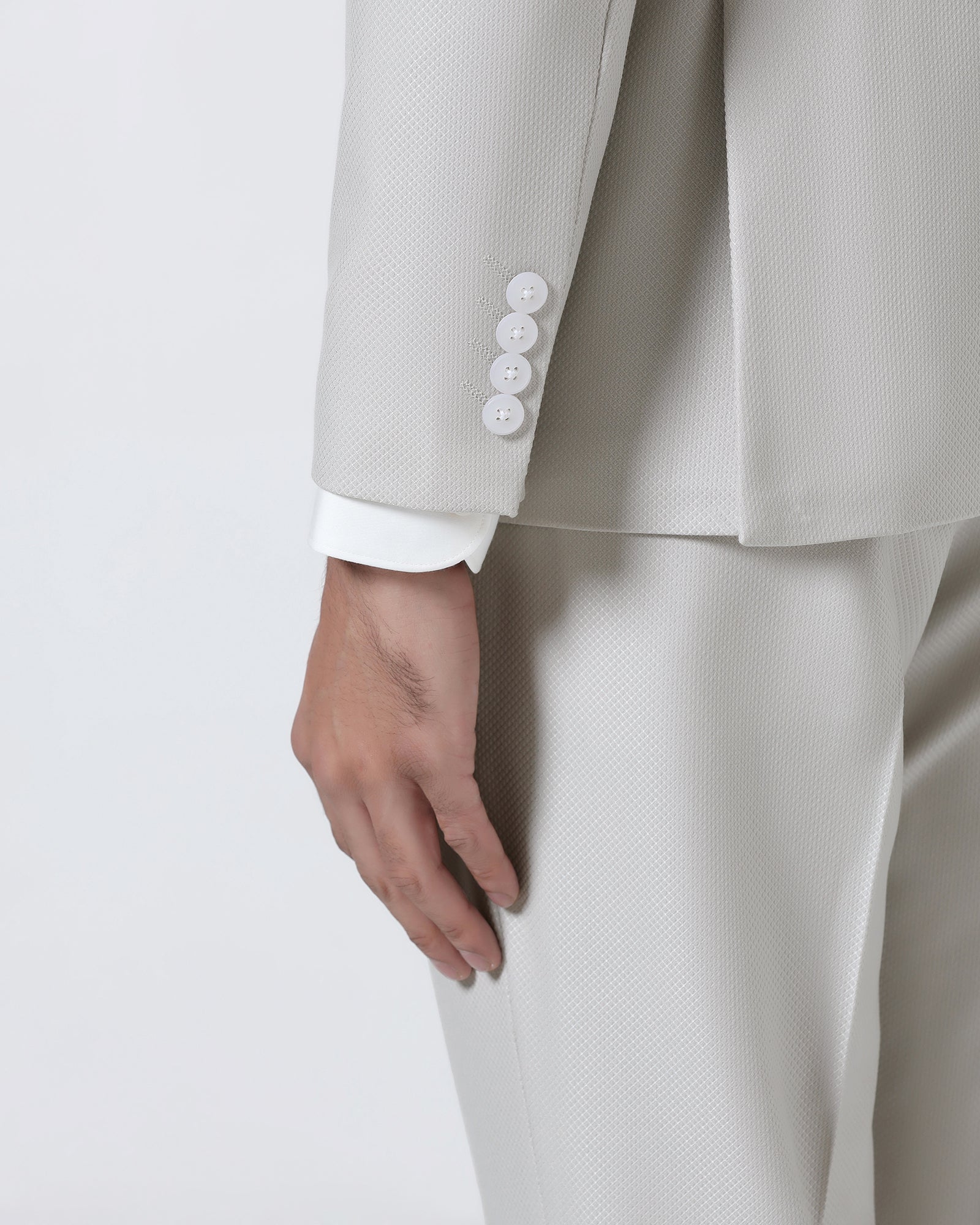Off White Three Piece Textured Suit - Zeny