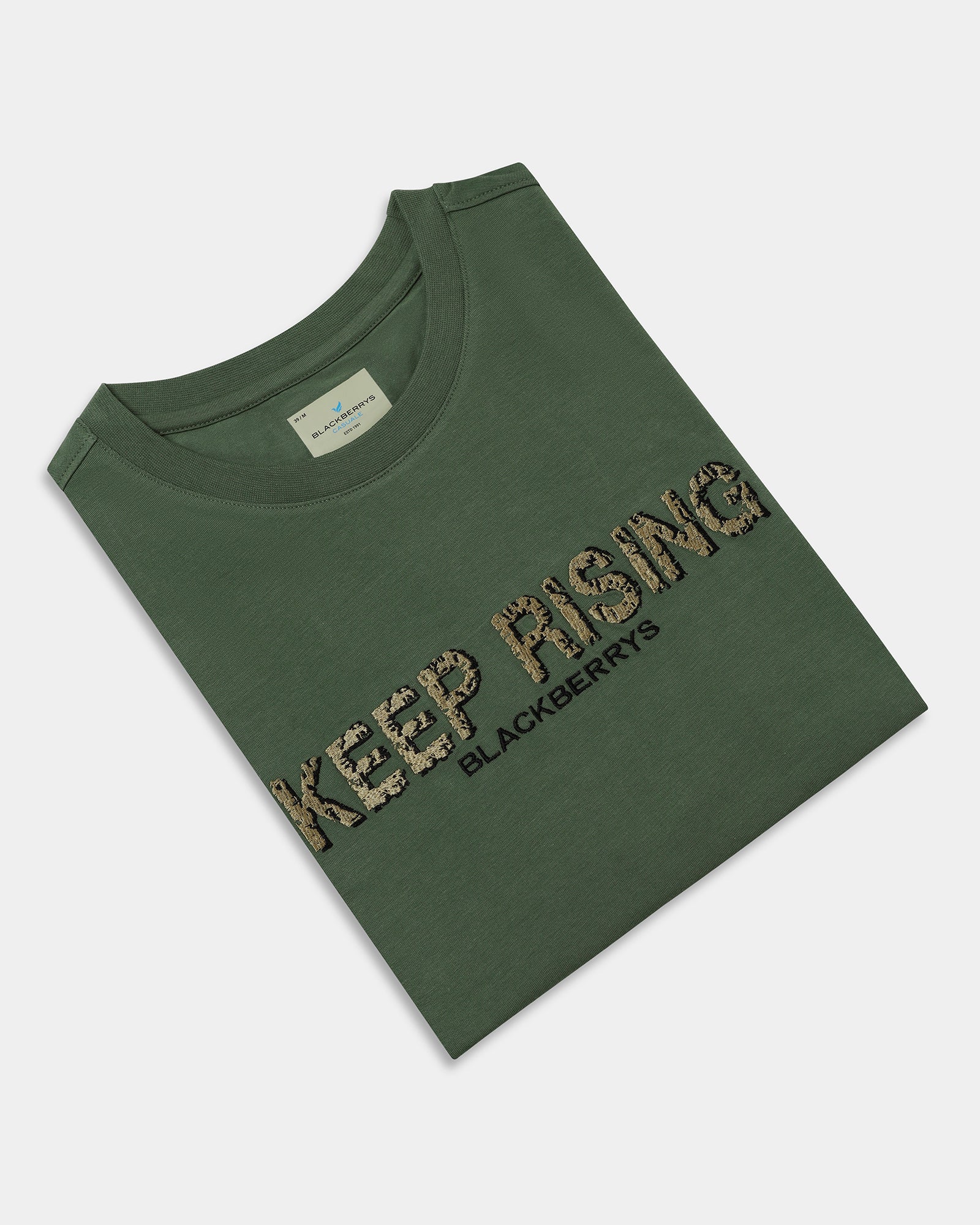 Olive Green Crew Neck Solid T-Shirt - Rising