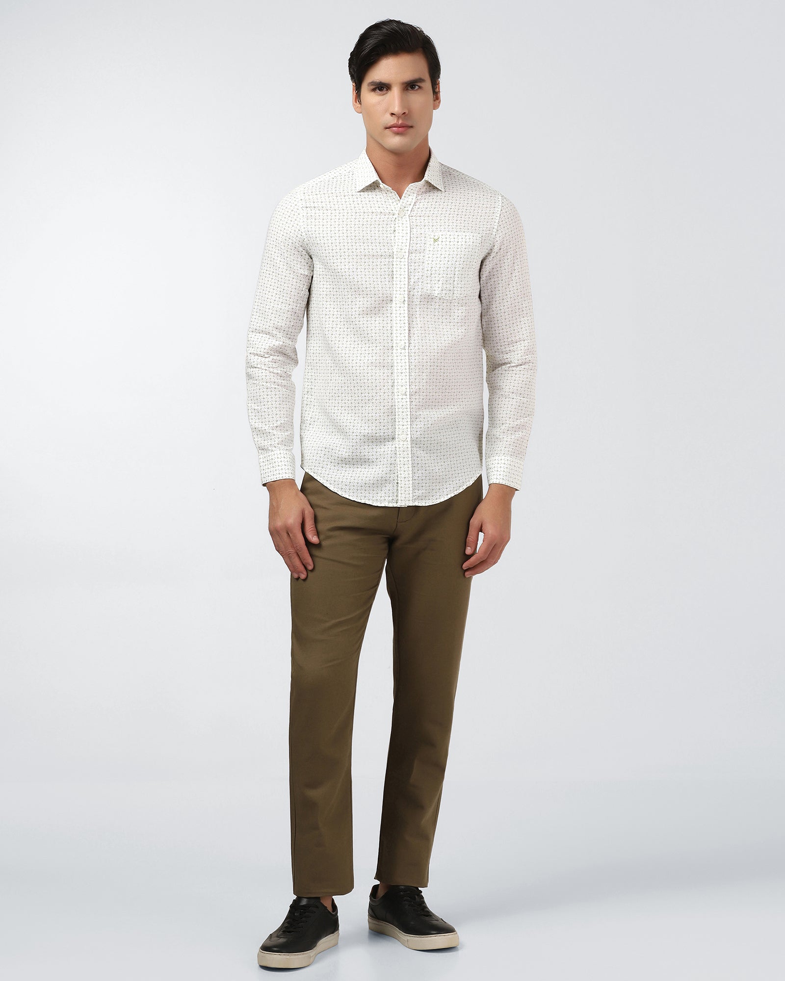 Olive Linen Printed Shirt - Silvano