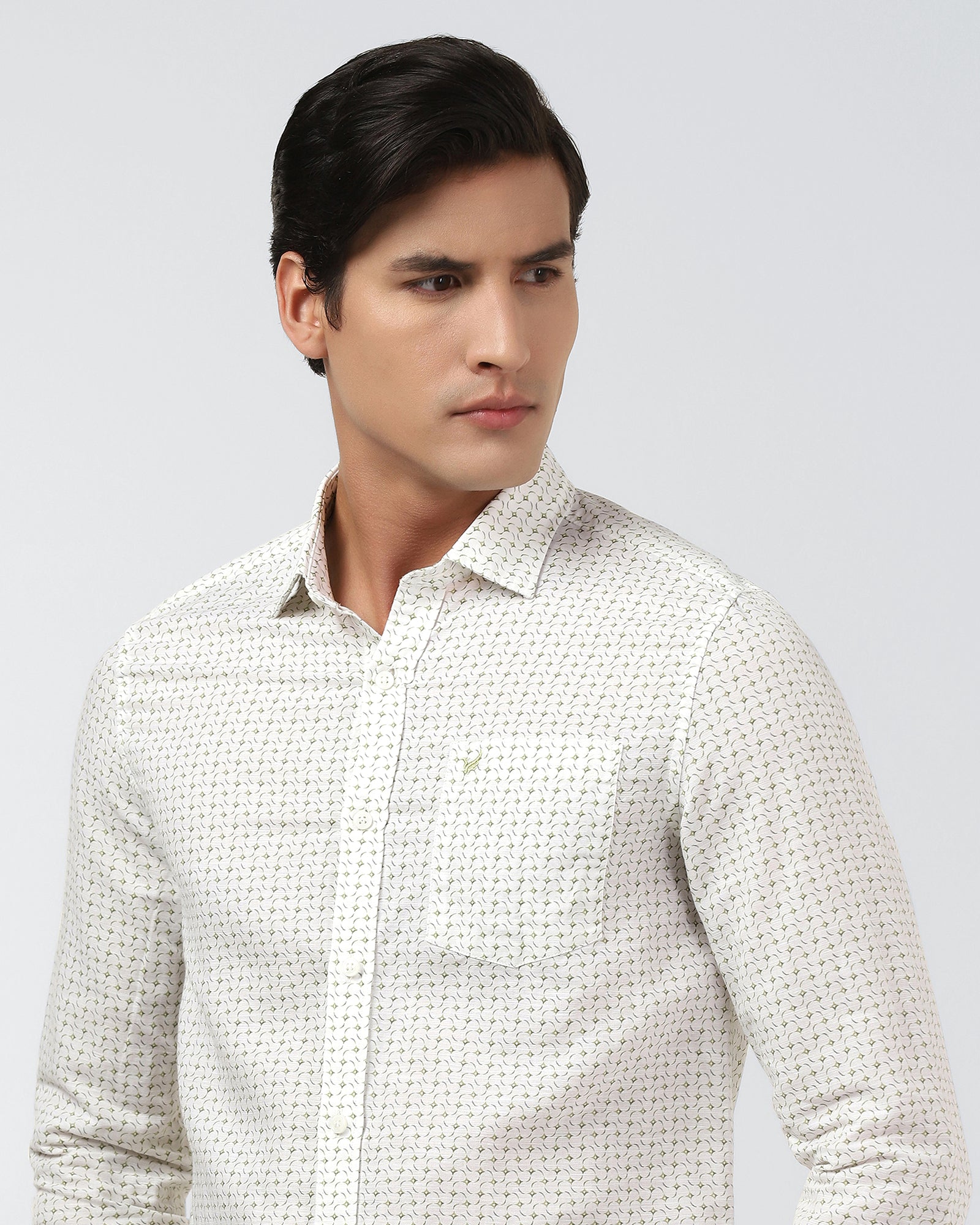 Olive Linen Printed Shirt - Silvano