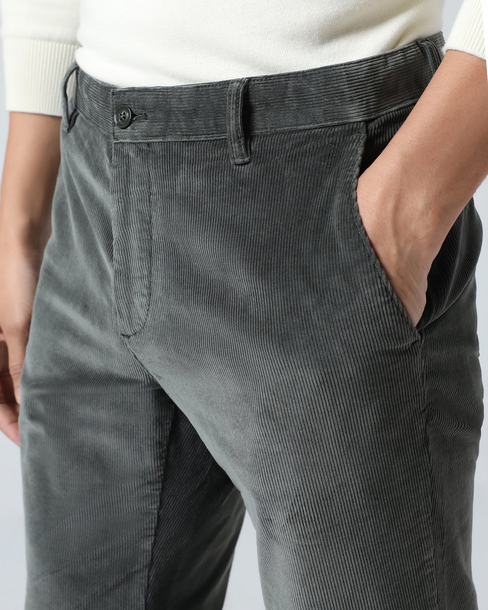 Olive Corduroy Solid Khakis - Magne