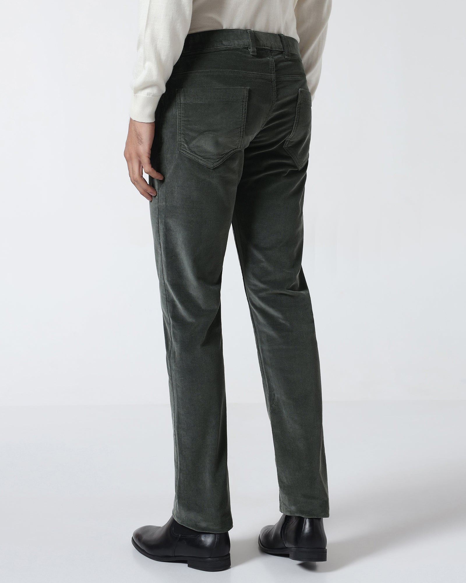 Olive Corduroy Solid Khakis - Magne