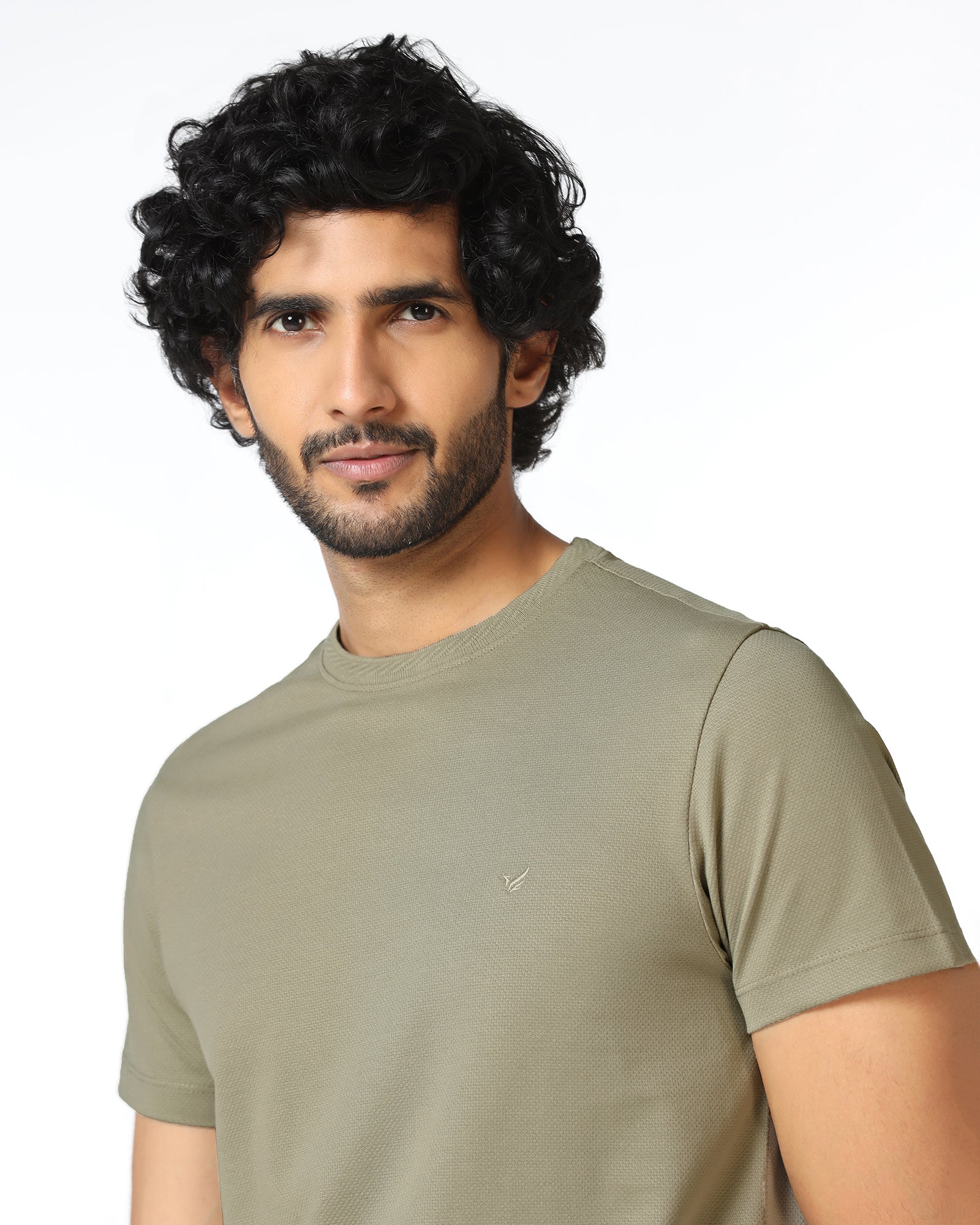 Olive Crew Neck Textured T-Shirt - Hexa