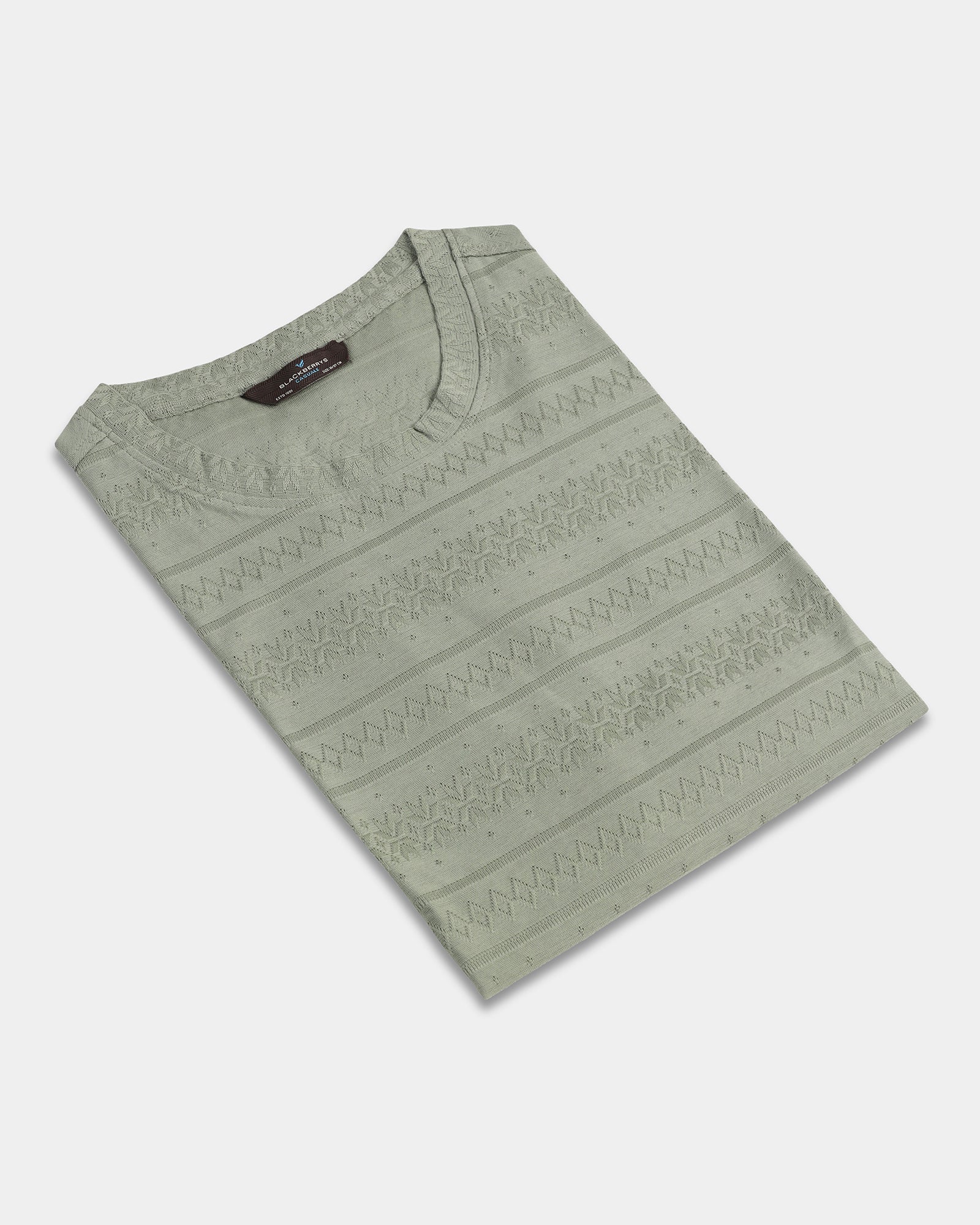 Olive Crew Neck Textured T-Shirt - Lep