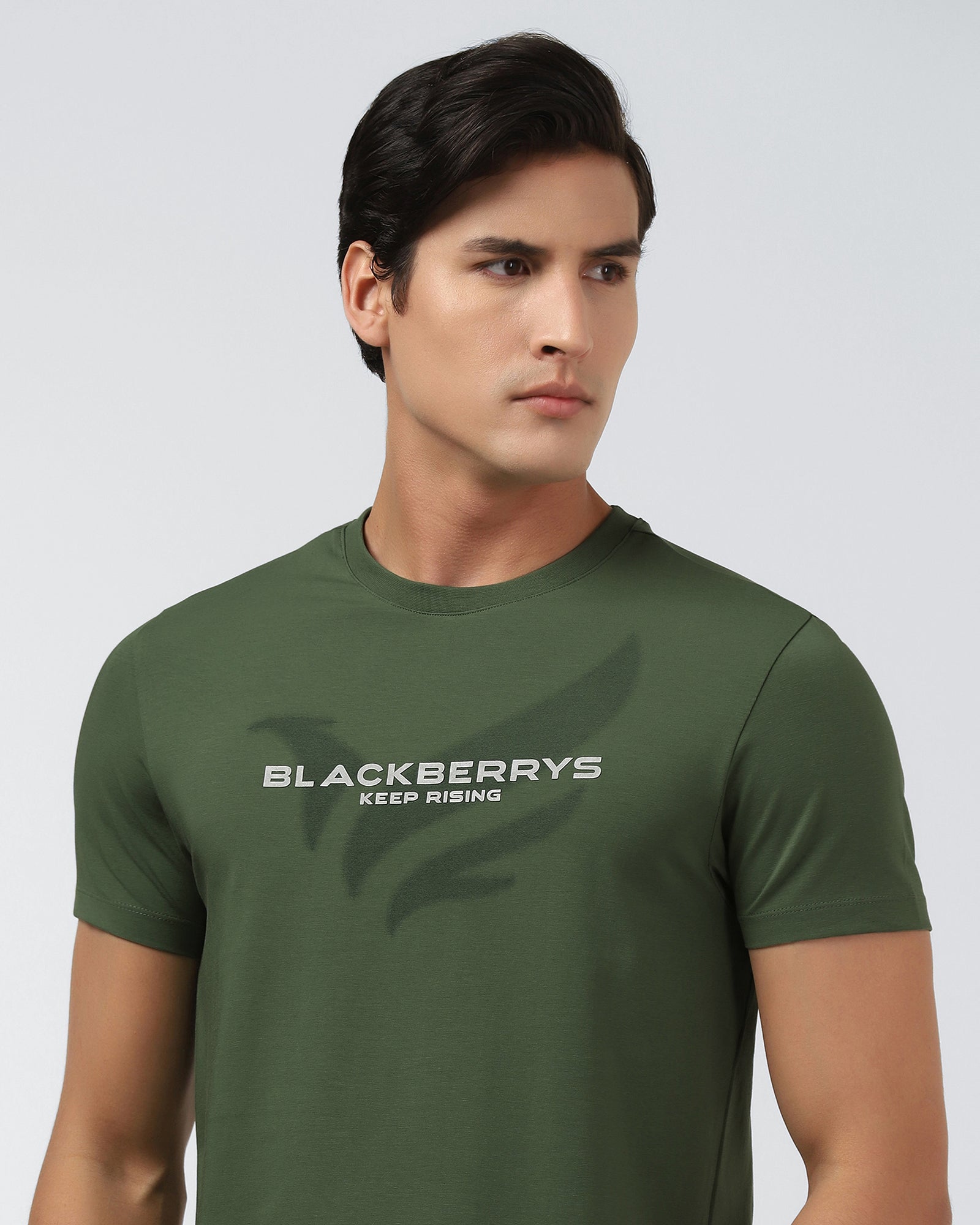 Olive Green Crew Neck Printed T-Shirt - Posi